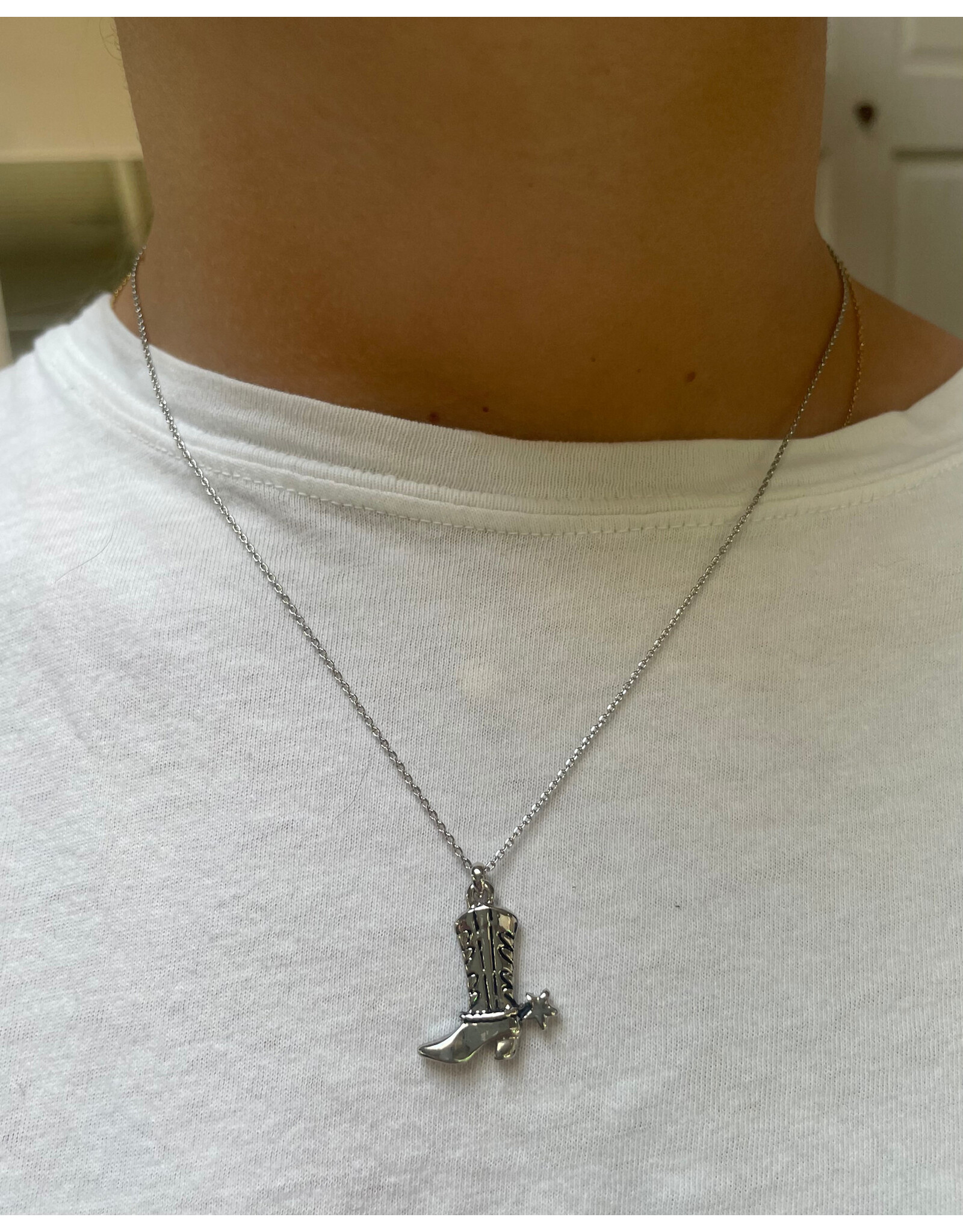 Fame Accessories Western Cowboy Boots Necklace (Sterling silver dipped)