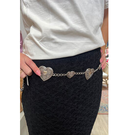 Fame Accessories Engraved Heart Link Chain Belt (Silver)