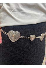 Fame Accessories Engraved Heart Link Chain Belt (Silver)