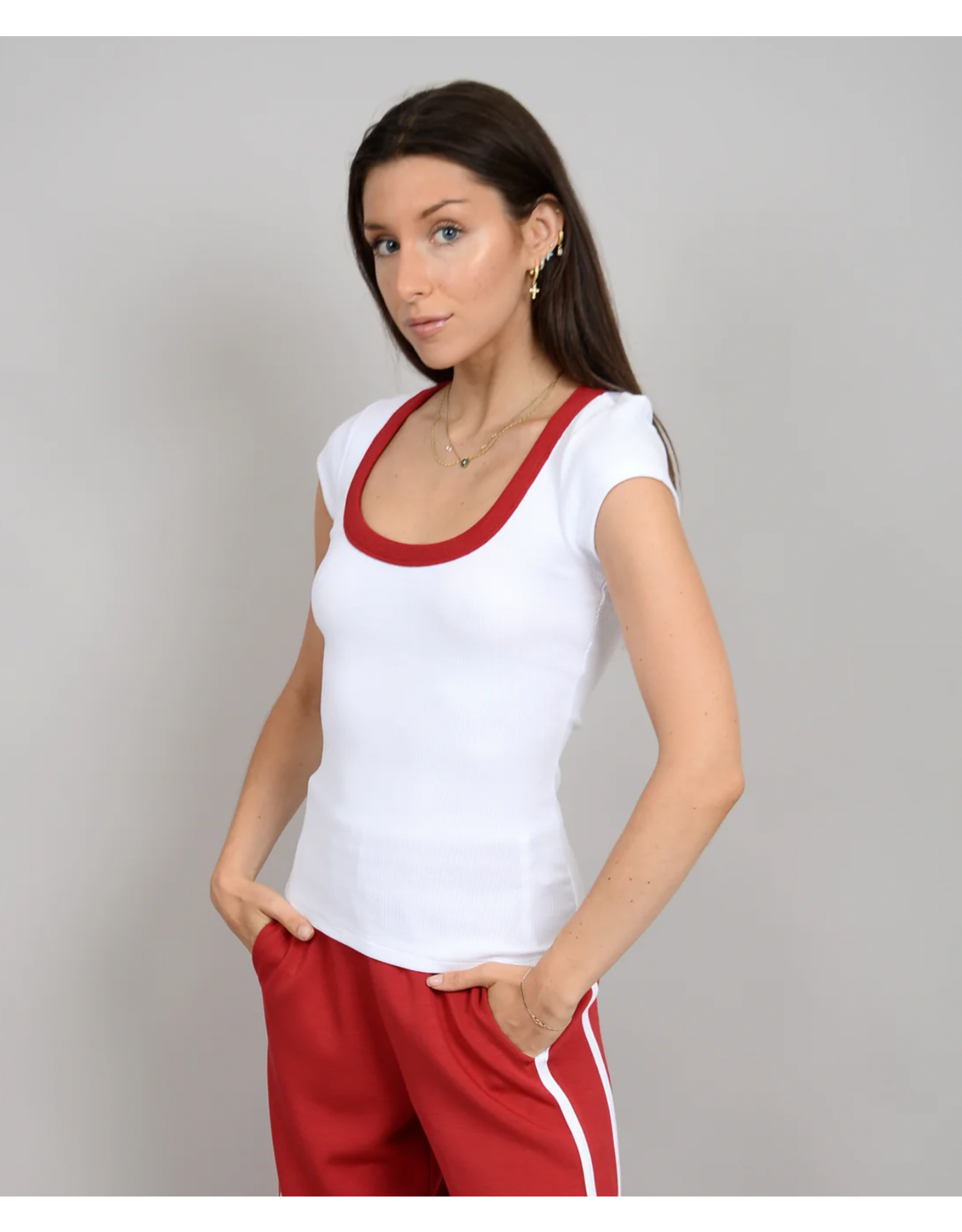 RD Style RD Style - Scootie Scoop Neck Tee (White / Crimson)