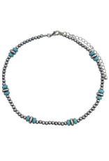 Blandice Silver and turquoise beaded choker length necklace