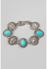 Fame Accessories Engraved Cowboy And Turquoise Oval Chain Bracelet