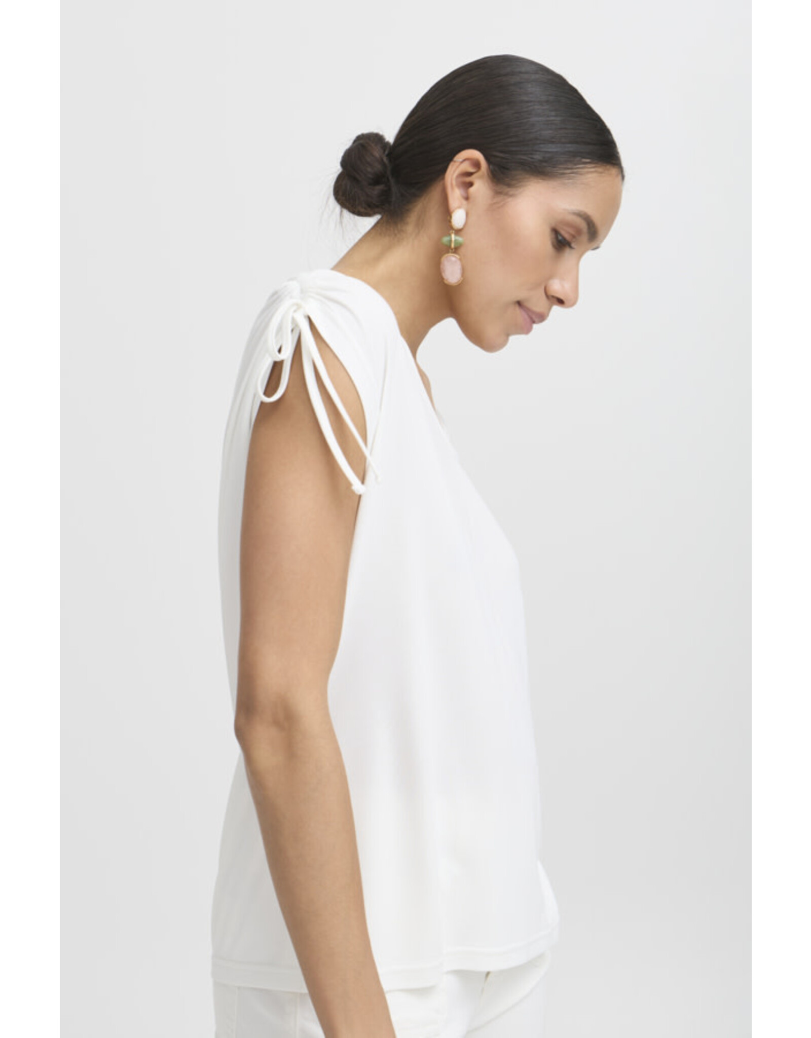 b.young b.young - Perl V Neck Tee with Shoulder Ties (Marshmallow)