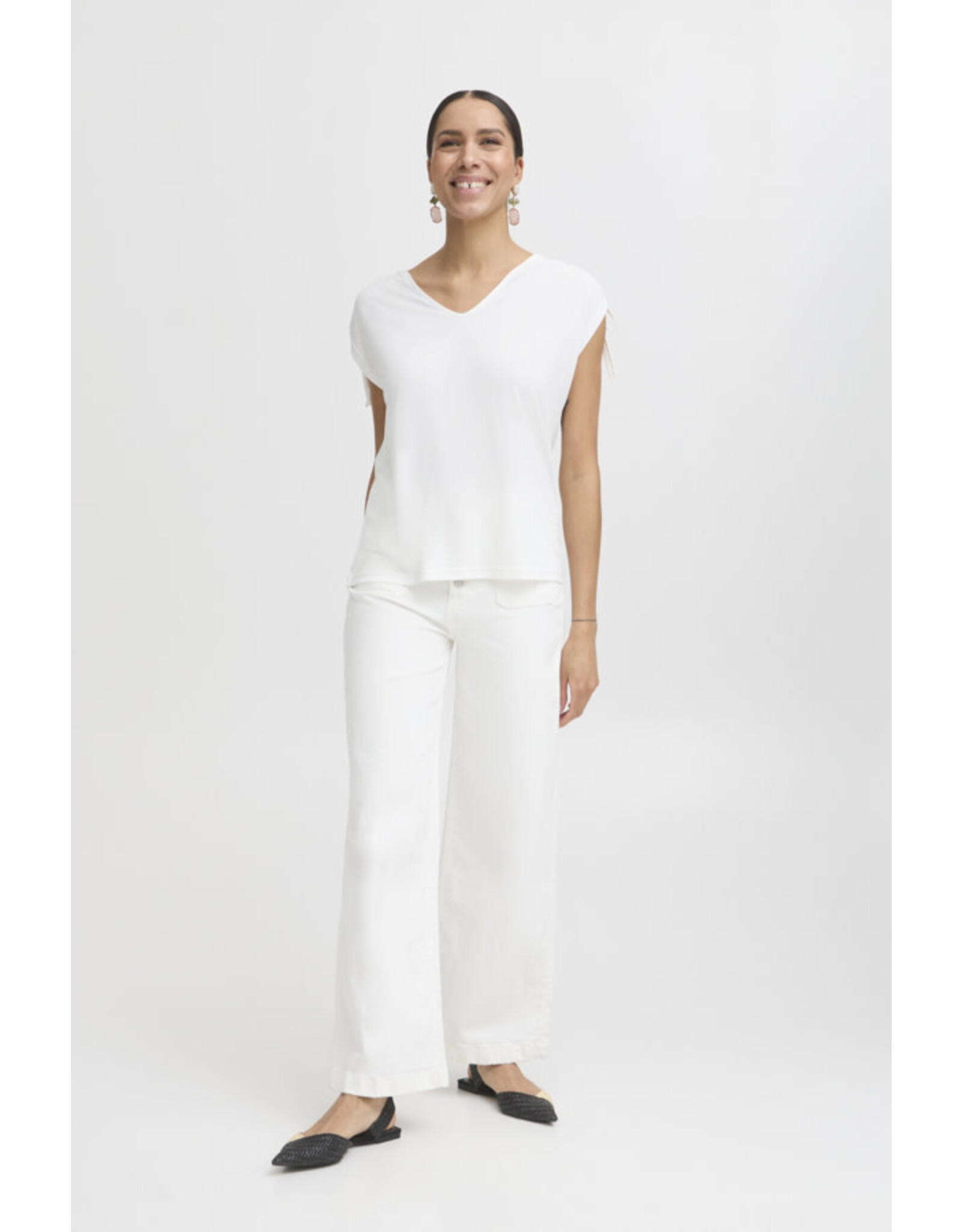 b.young b.young - Perl V Neck Tee with Shoulder Ties (Marshmallow)