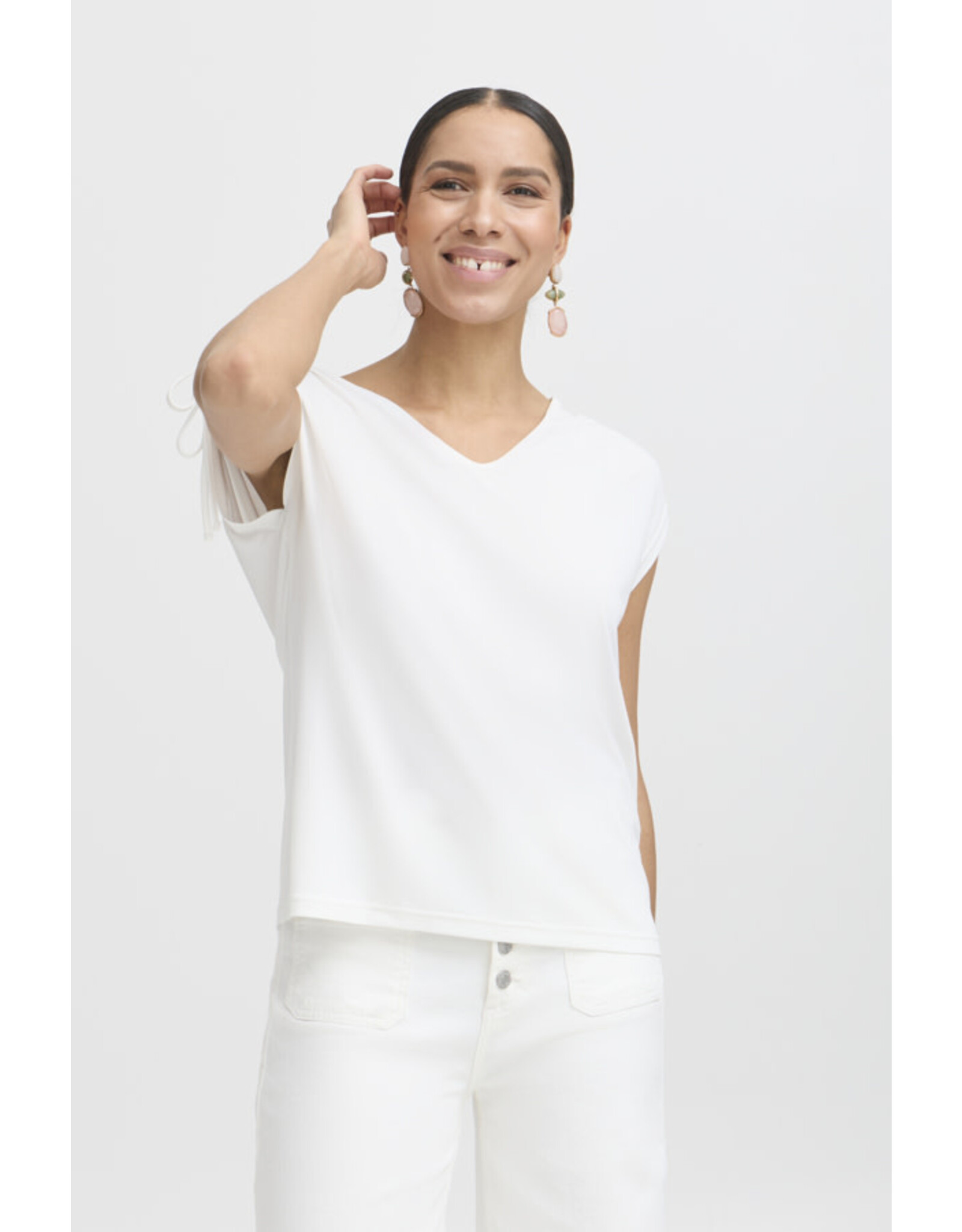 b.young b.young - Perl V Neck Tee with Shoulder Ties (Marshmallow)