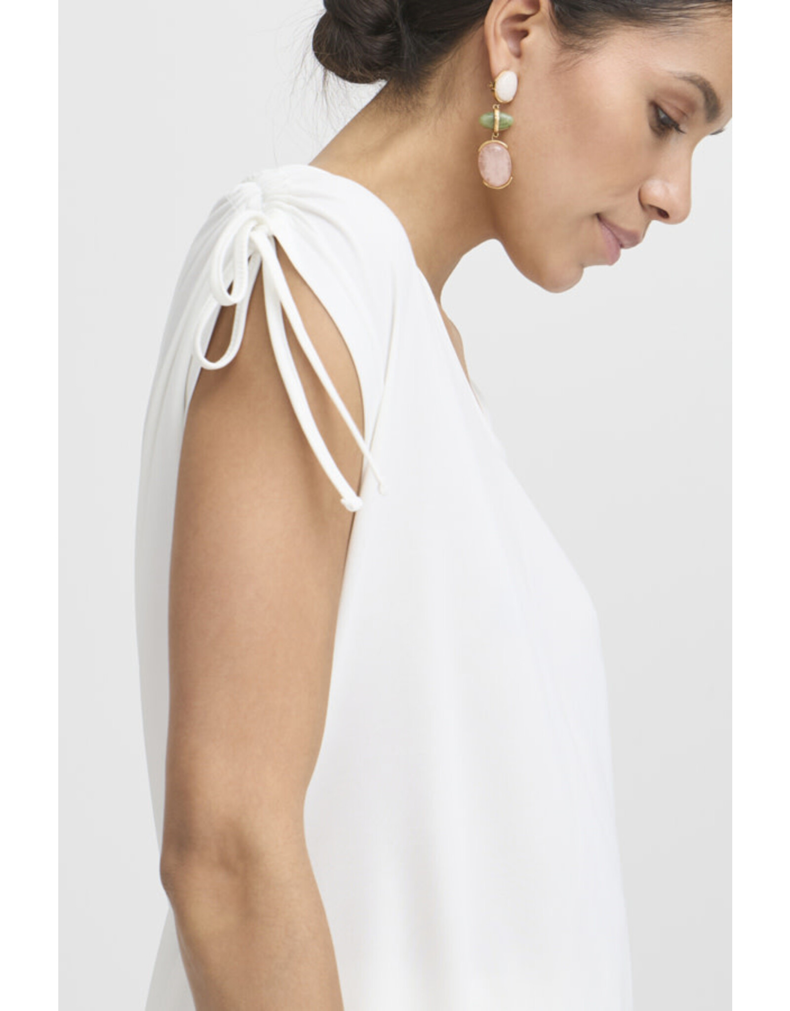 b.young b.young - Perl V Neck Tee with Shoulder Ties (Marshmallow)