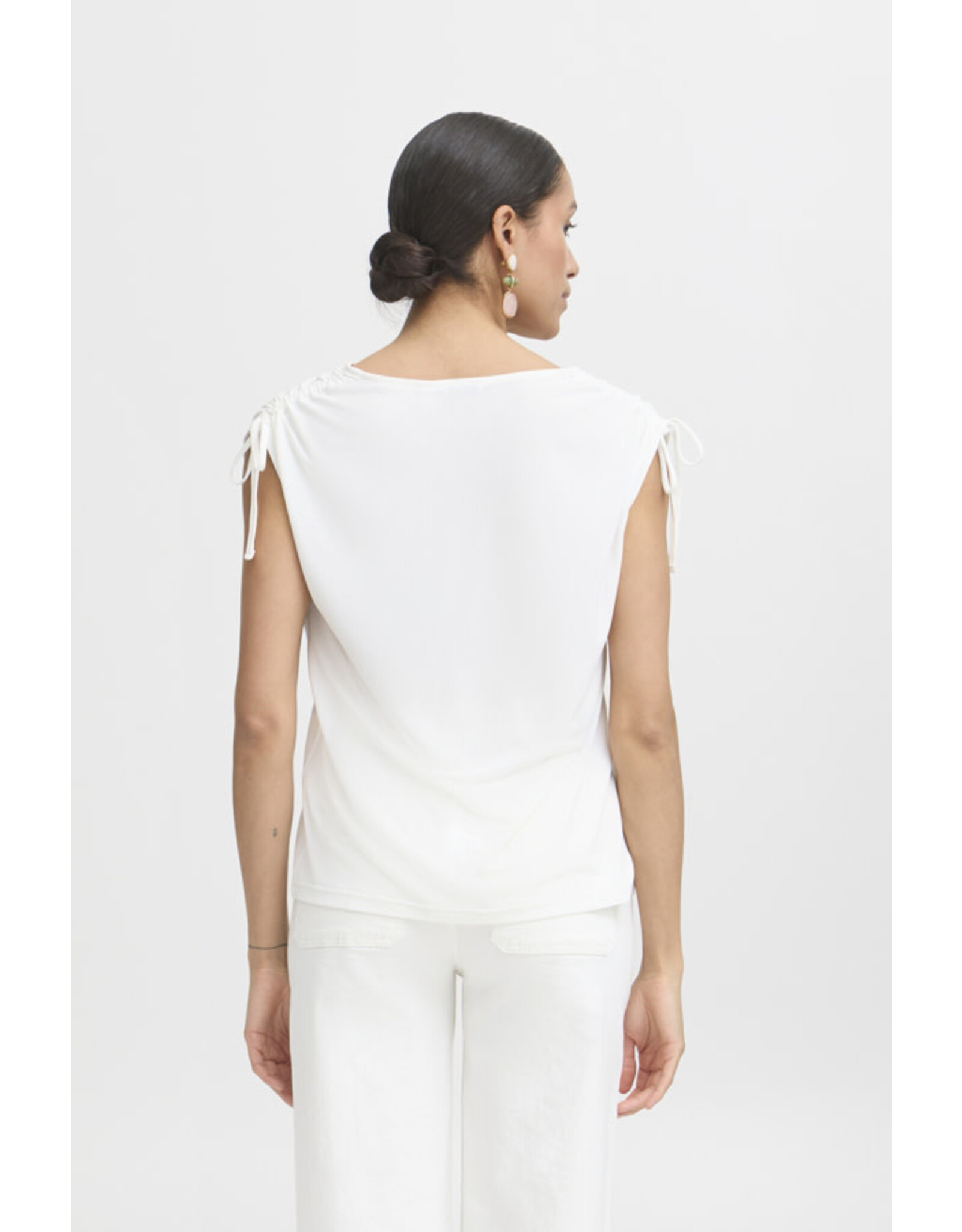 b.young b.young - Perl V Neck Tee with Shoulder Ties (Marshmallow)