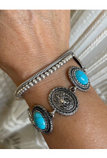 Fame Accessories Engraved Cowboy And Turquoise Oval Chain Bracelet