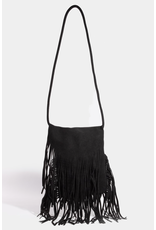 Fame Accessories Faux Suede Long Fringe Rectangle Hand Bag (Black)