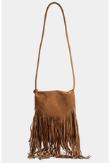 Fame Accessories Faux Suede Long Fringe Rectangle Hand Bag (Tan)