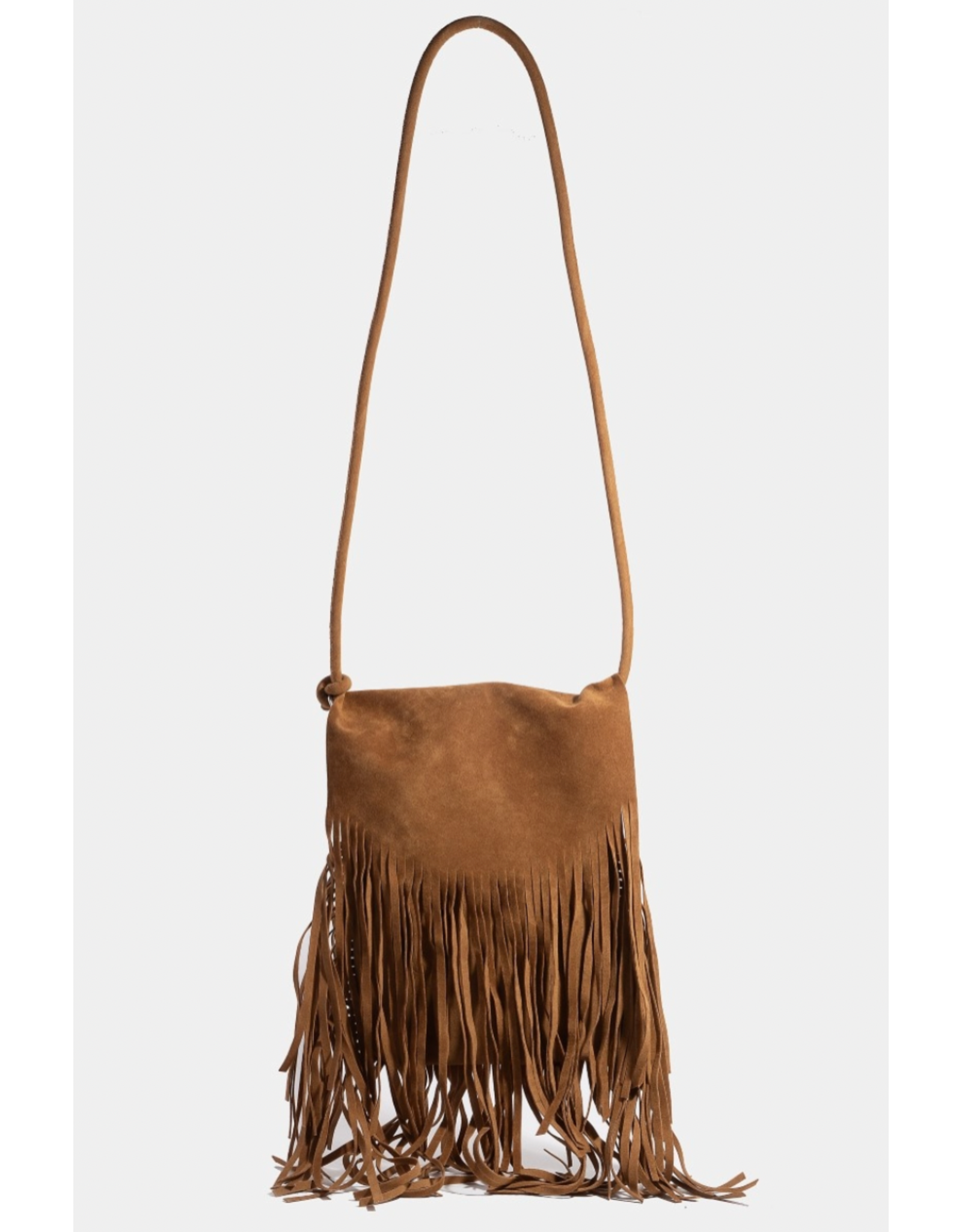 Fame Accessories Faux Suede Long Fringe Rectangle Hand Bag (Tan)
