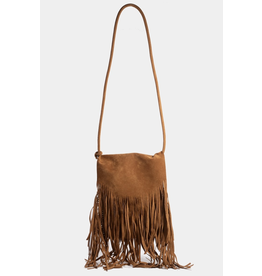 Fame Accessories Faux Suede Long Fringe Rectangle Hand Bag (Tan)