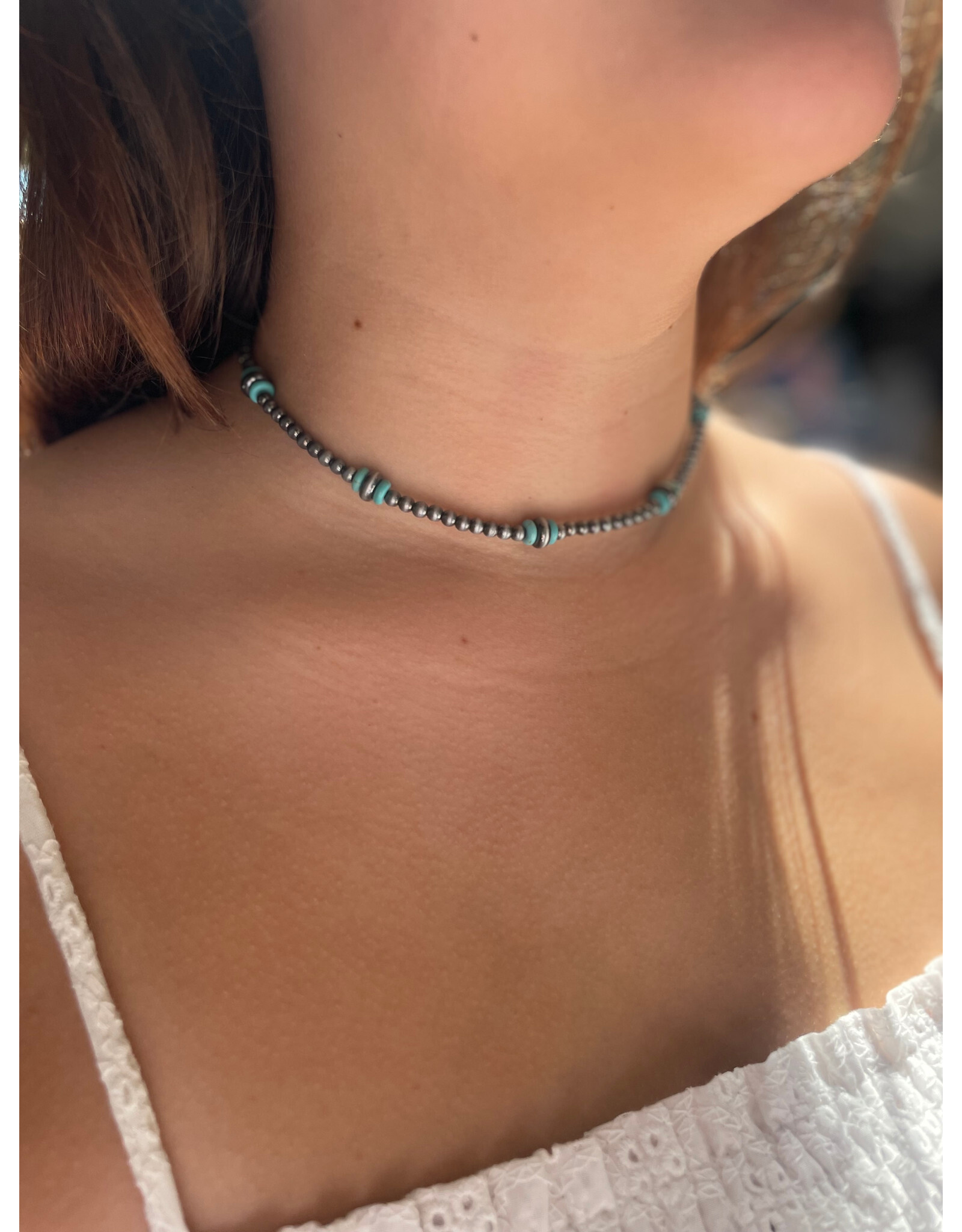 Blandice Silver and turquoise beaded choker length necklace