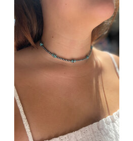 Blandice Silver and turquoise beaded choker length necklace