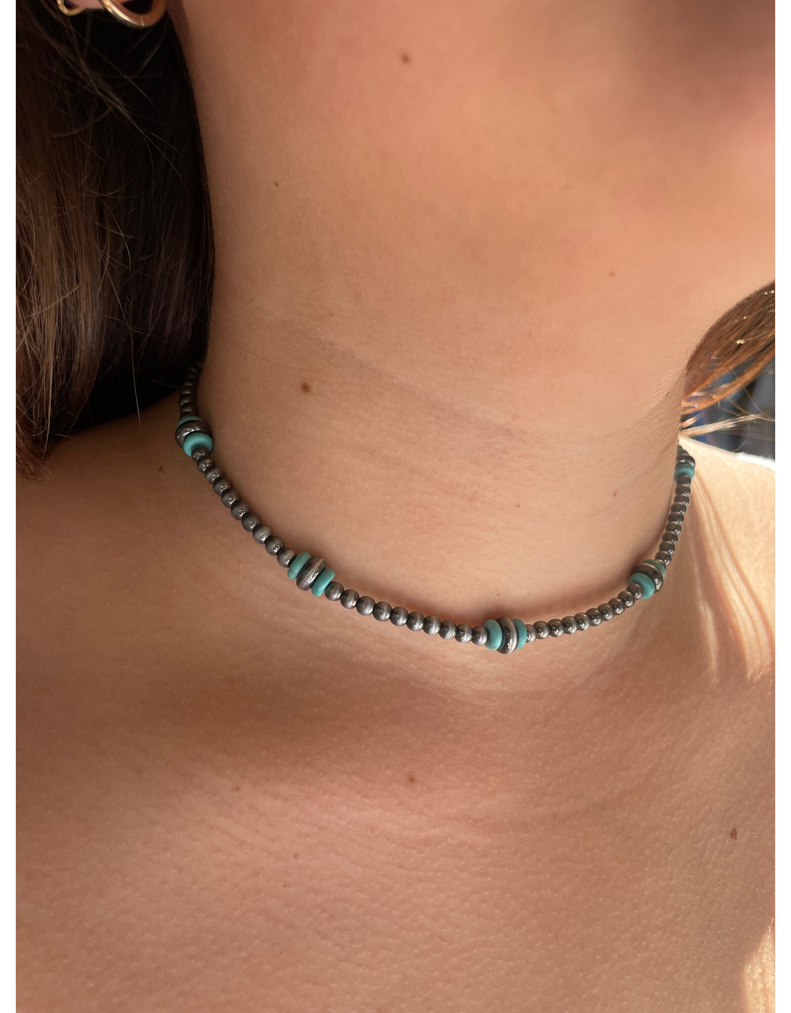 Blandice Silver and turquoise beaded choker length necklace