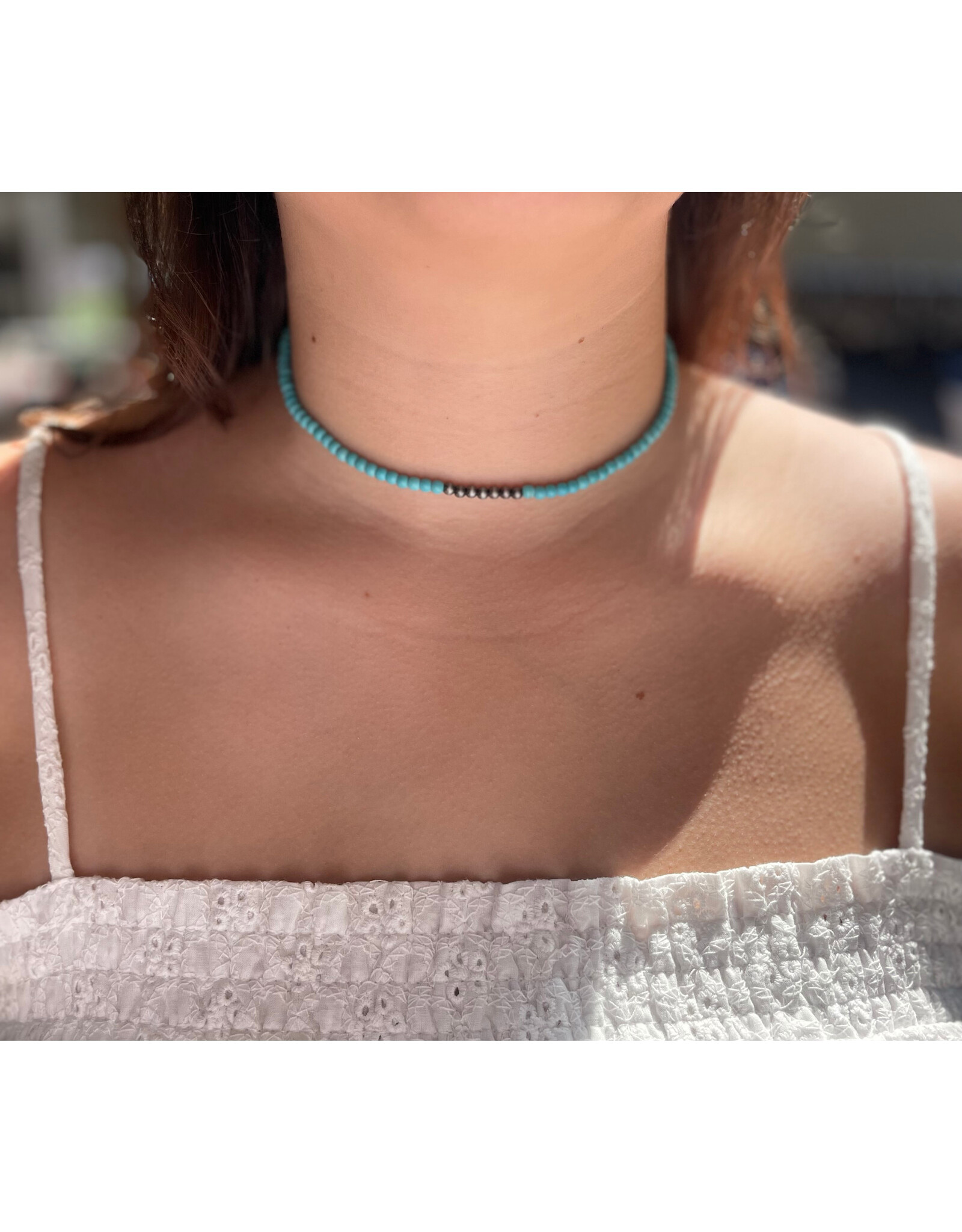 Blandice Beaded turquoise choker necklace