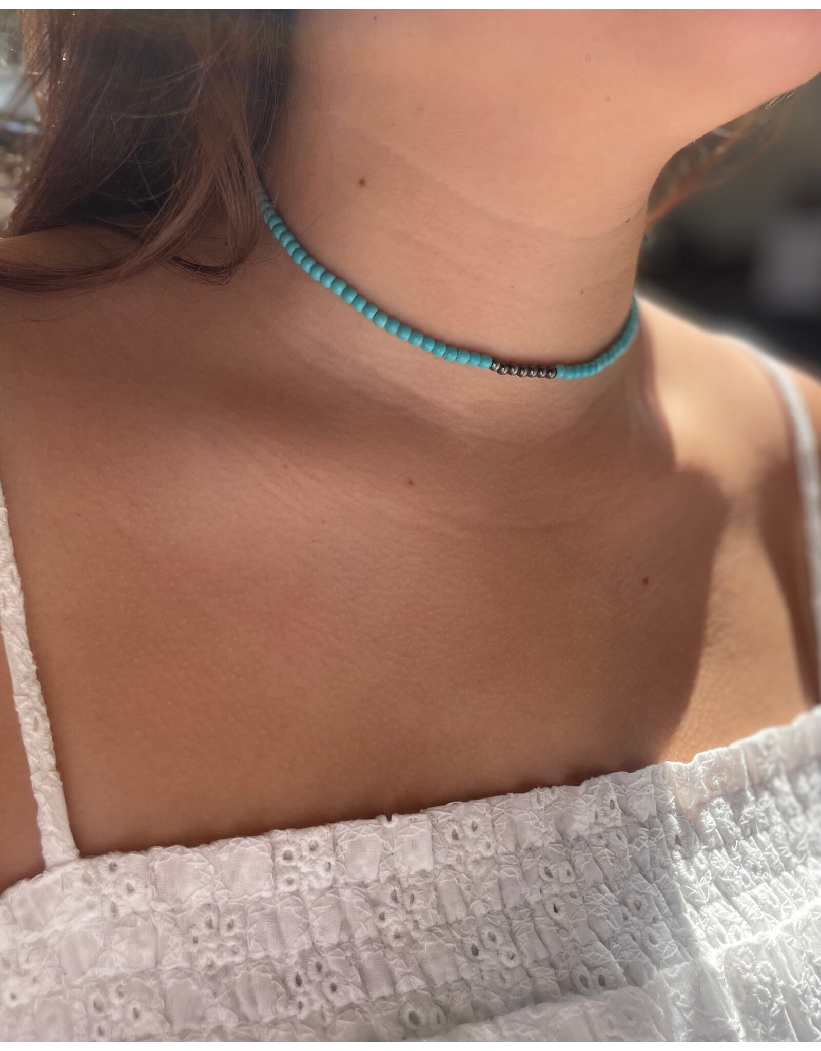 Blandice Beaded turquoise choker necklace