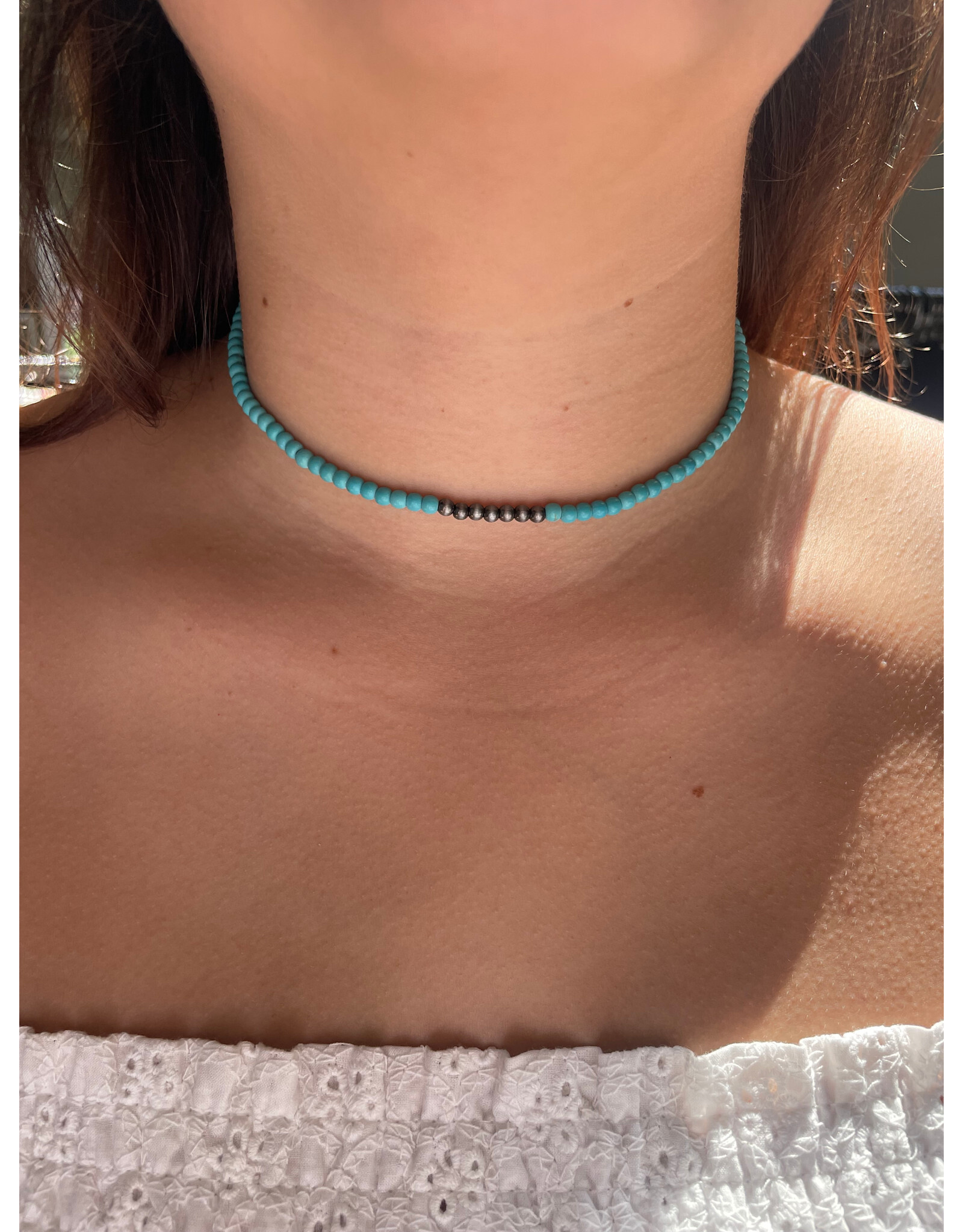 Blandice Beaded turquoise choker necklace