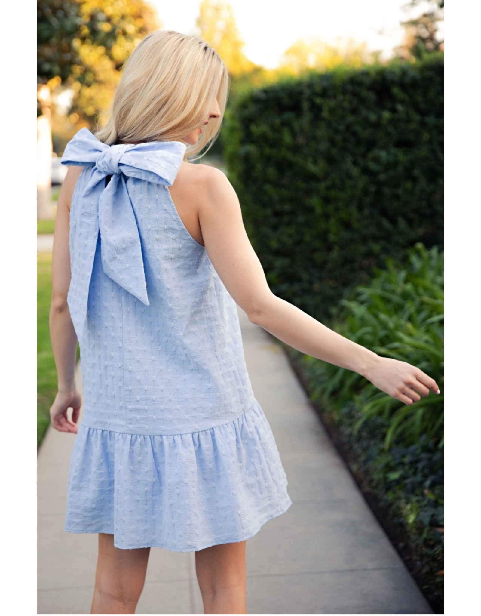 glam Neck and Bow Mini Dress (Powder Blue)