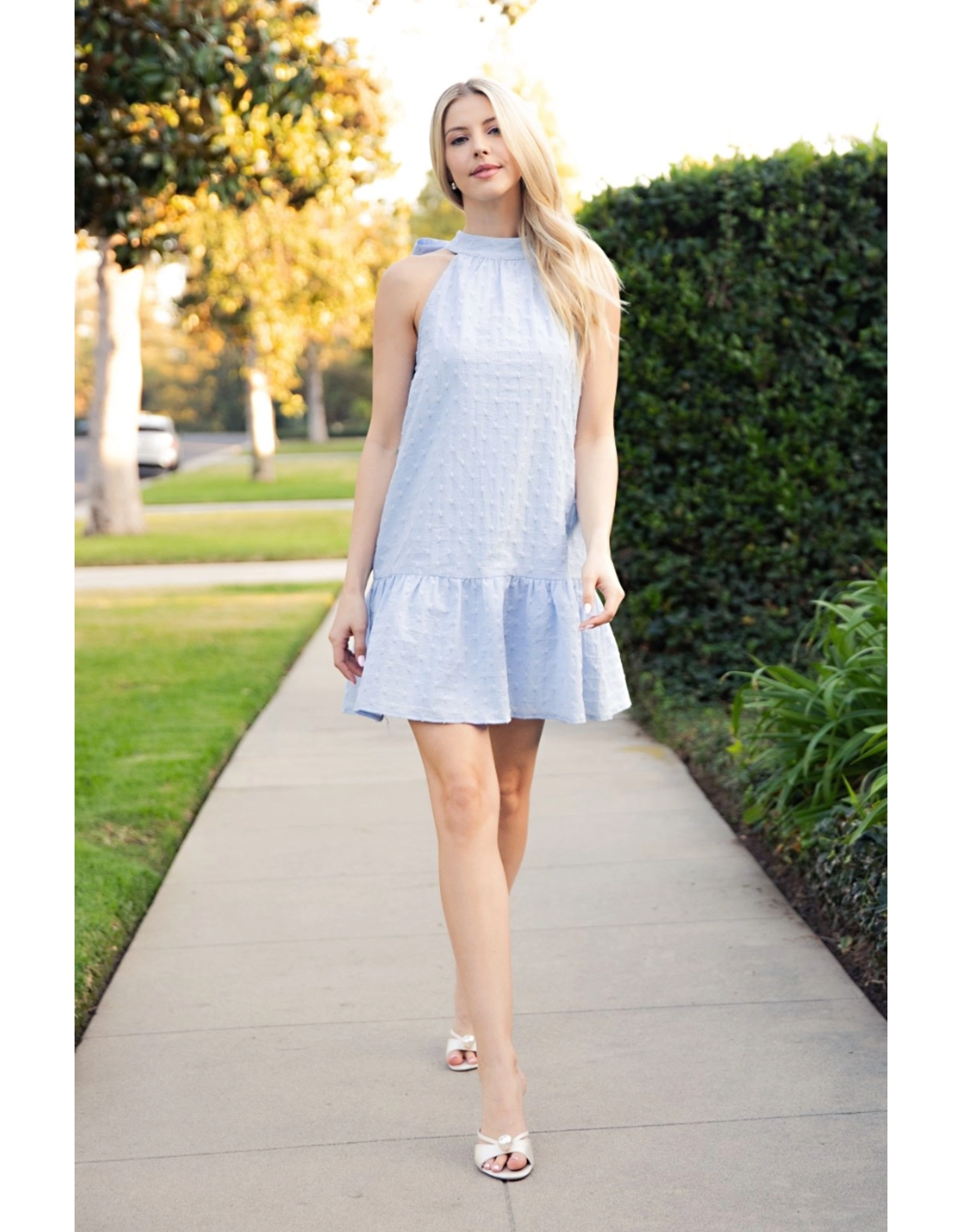 glam Neck and Bow Mini Dress (Powder Blue)