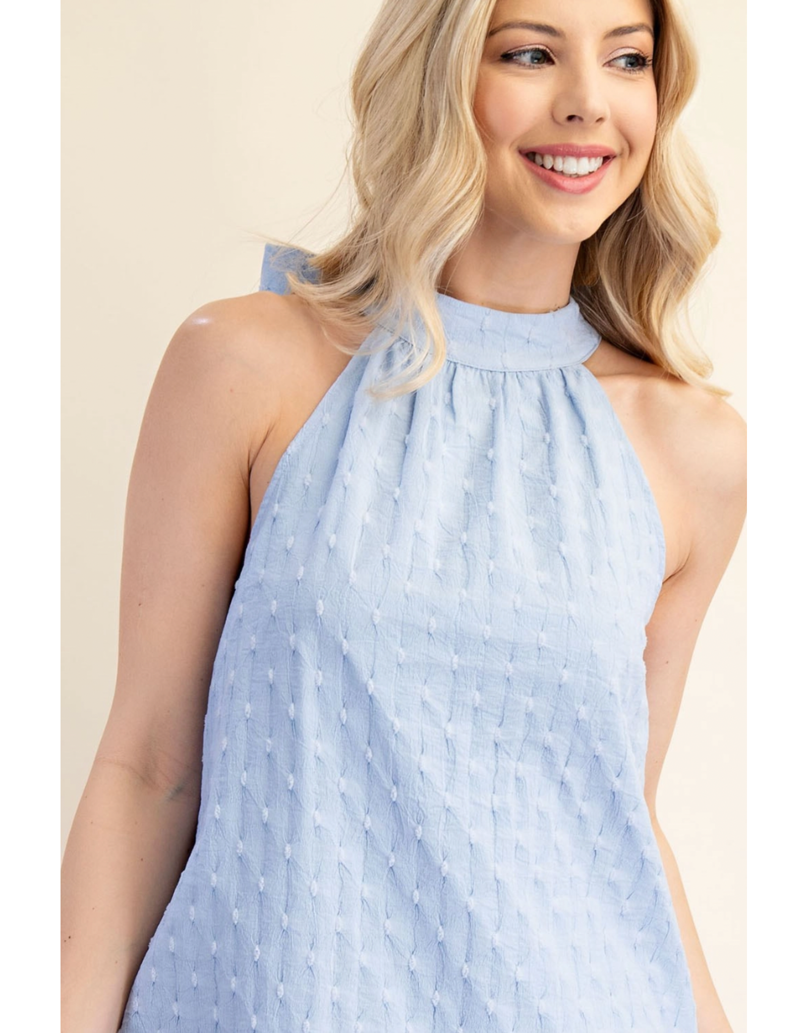 glam Neck and Bow Mini Dress (Powder Blue)