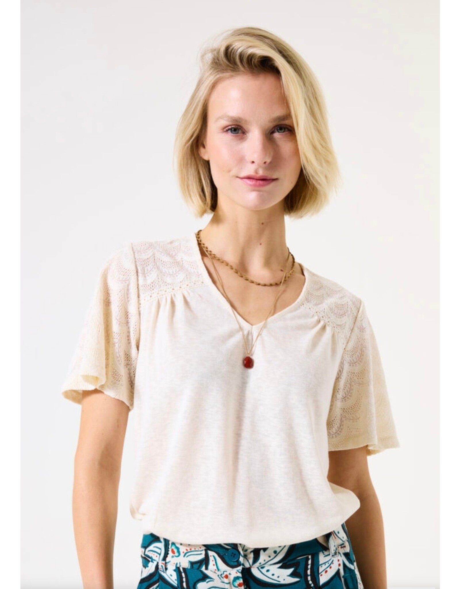 Garcia Garcia - Tee with Lace Shoulders (Whitecap)