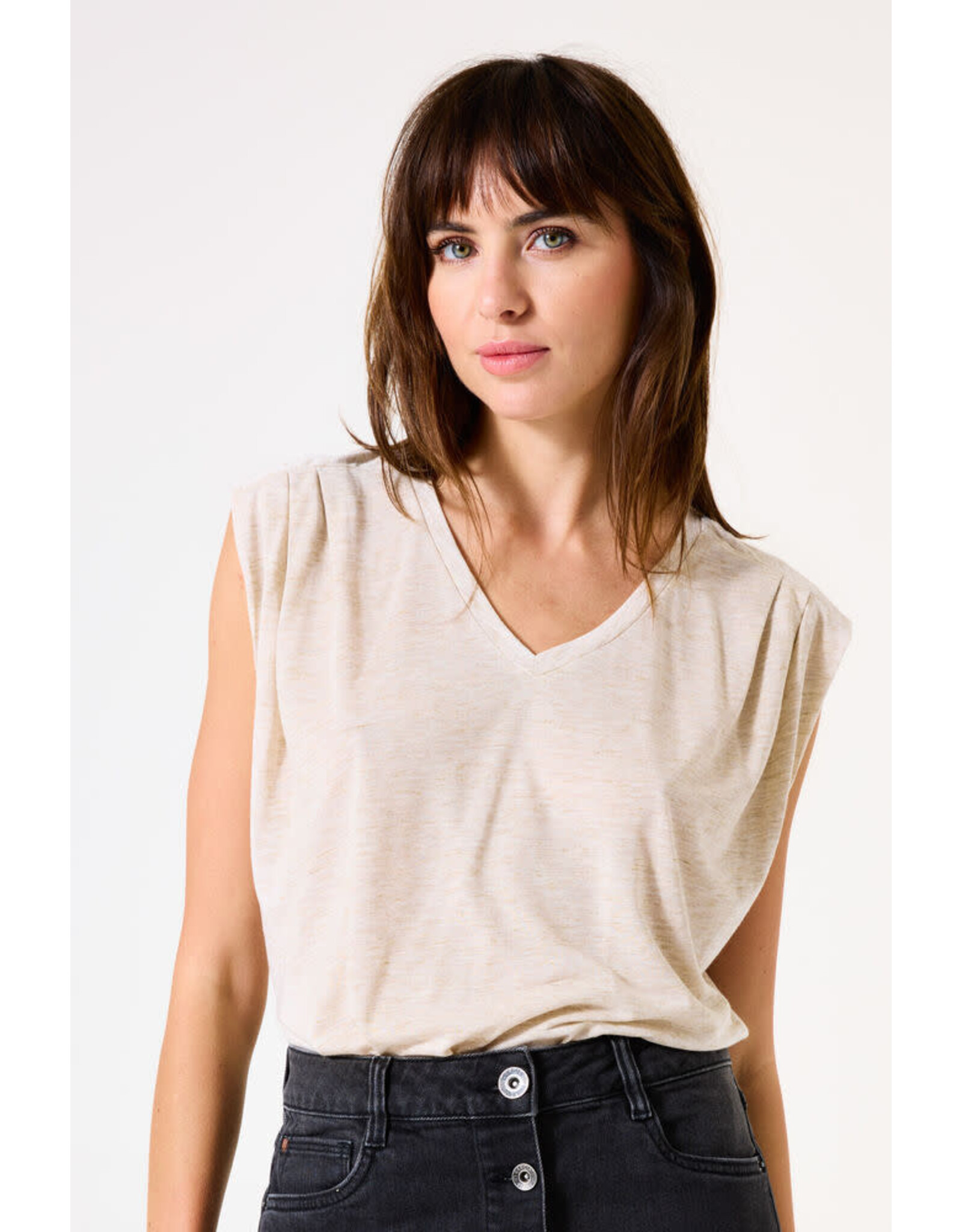 Garcia Garcia - Tee with Pleated Shoulders (Sand Melee)