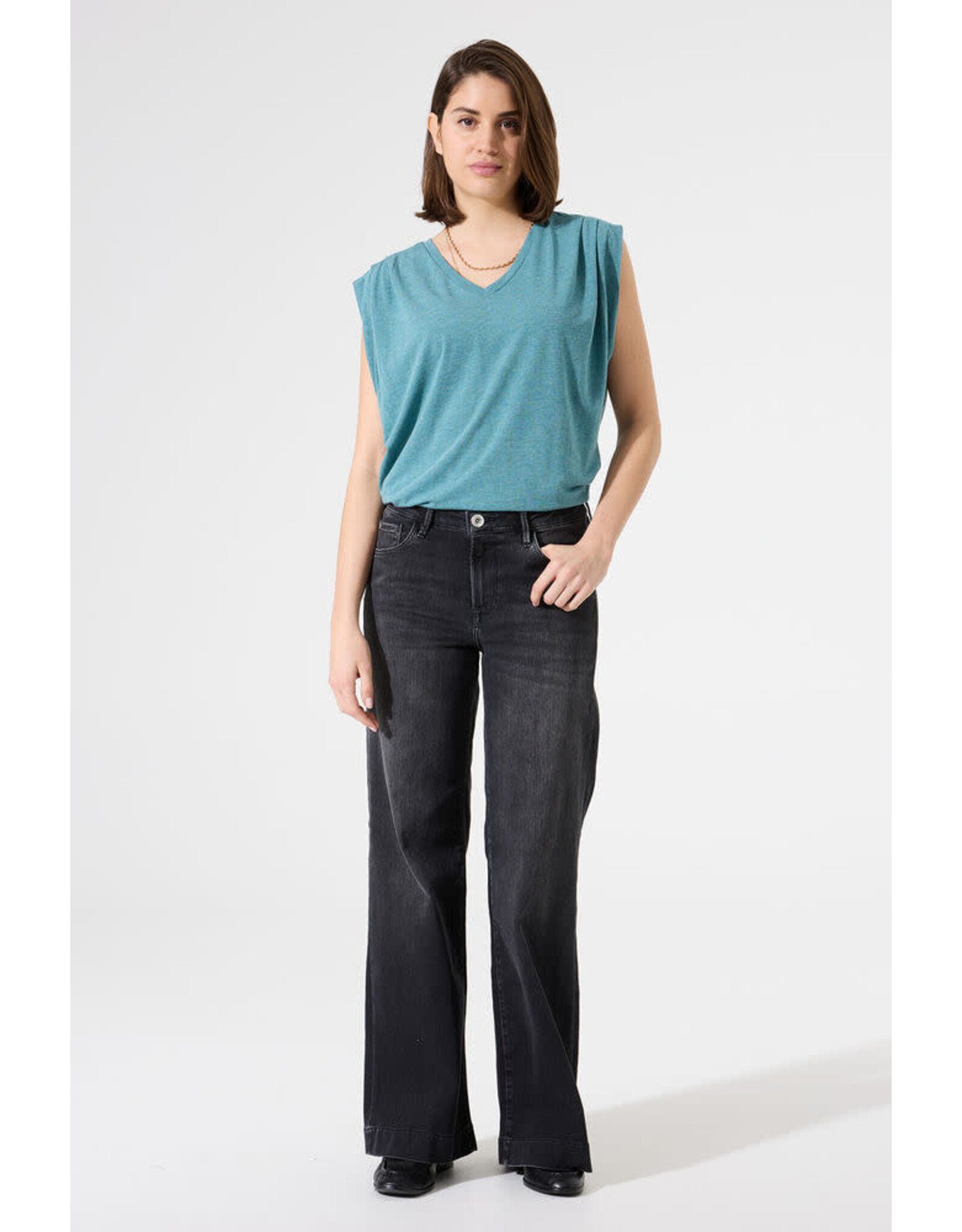 Garcia Garcia - Tee with Pleated Shoulders (Blue Lagoon)