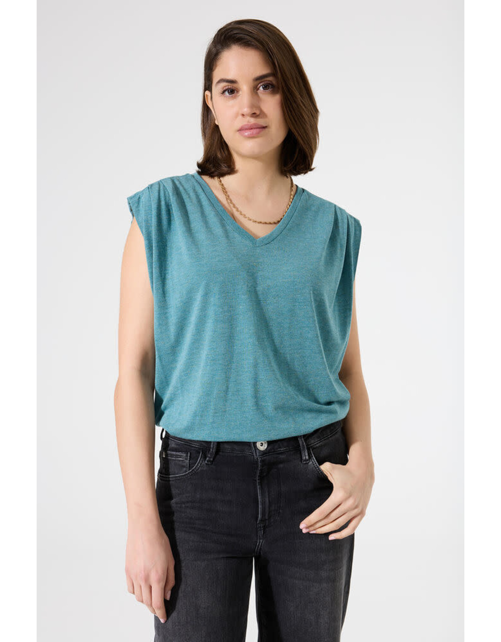 Garcia Garcia - Tee with Pleated Shoulders (Blue Lagoon)