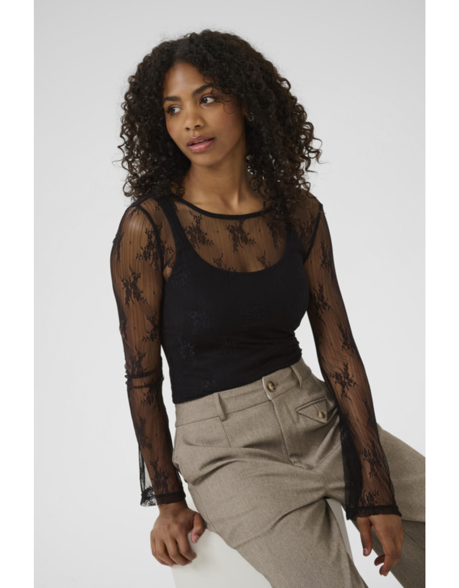 Kaffe Kaffe - Penelope Long Sleeve Lace Top (Black Deep)