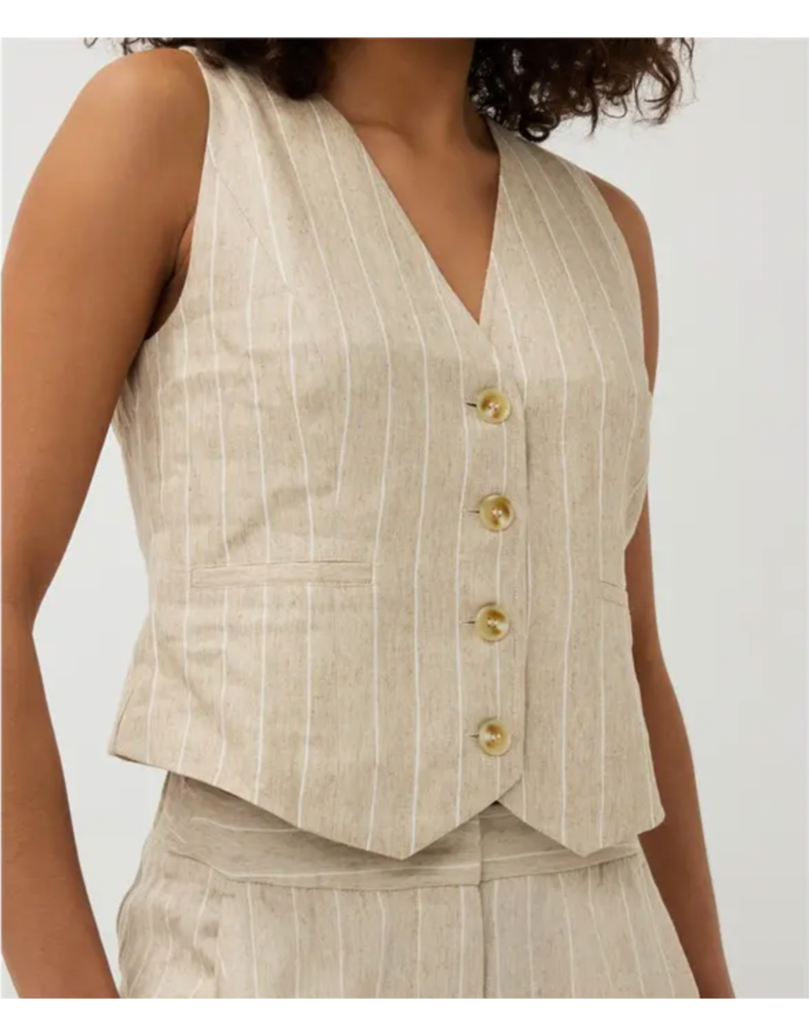 EsQualo EsQualo - Linen Stripe Waistcoat (Sand)