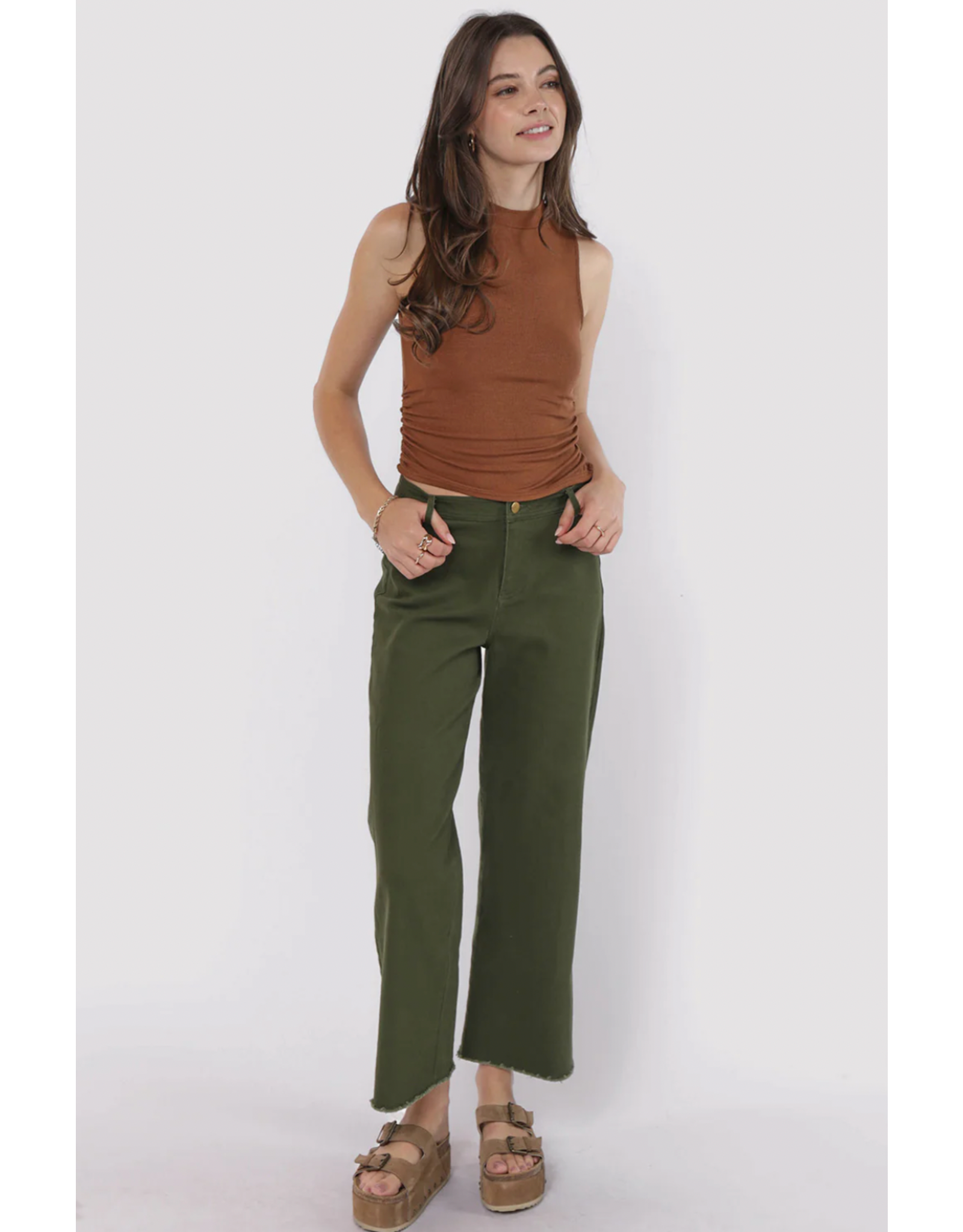 Sadie & Sage Sadie & Sage - Ronan Mock Neck Ruched Knit Tank (Brown)