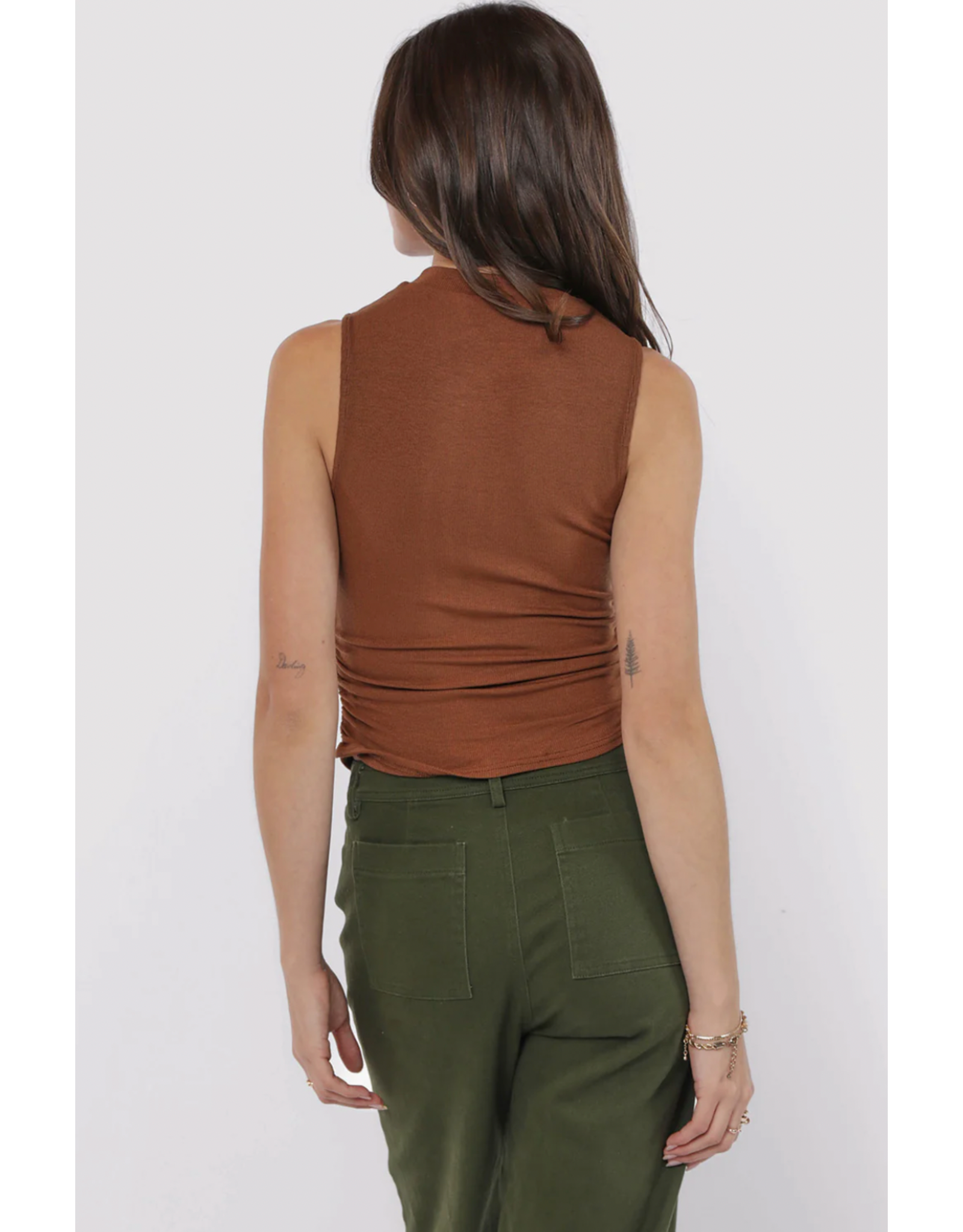 Sadie & Sage Sadie & Sage - Ronan Mock Neck Ruched Knit Tank (Brown)