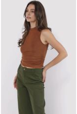 Sadie & Sage Sadie & Sage - Ronan Mock Neck Ruched Knit Tank (Brown)