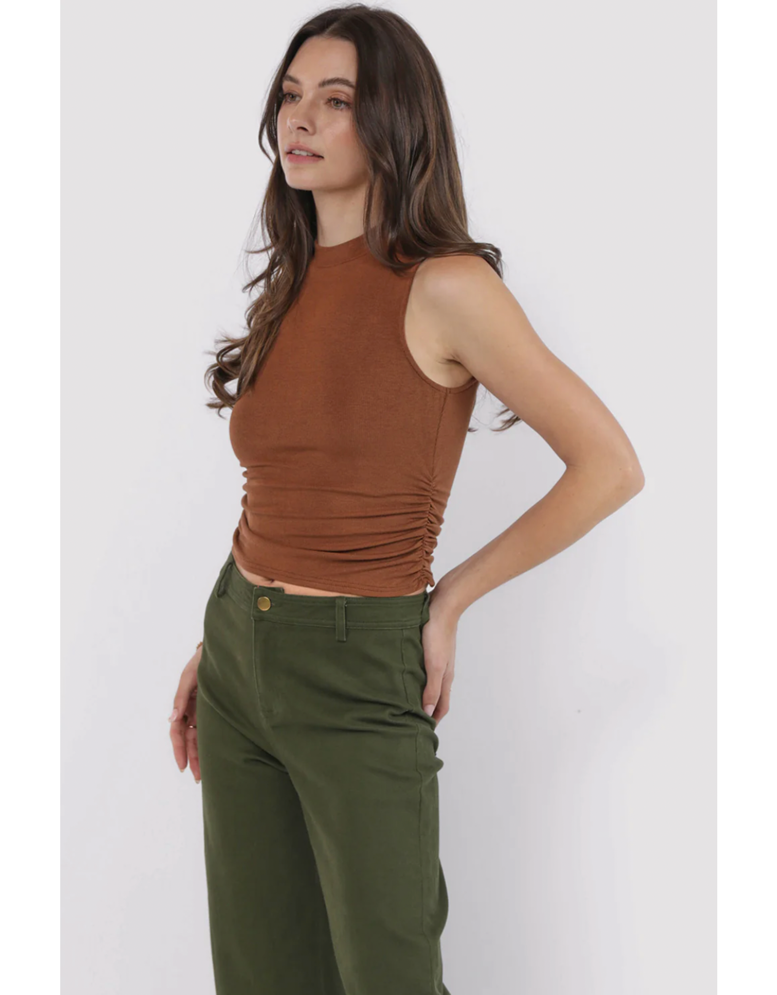 Sadie & Sage Sadie & Sage - Ronan Mock Neck Ruched Knit Tank (Brown)