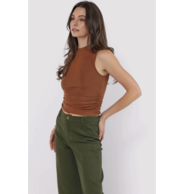 Sadie & Sage Sadie & Sage - Ronan Mock Neck Ruched Knit Tank (Brown)