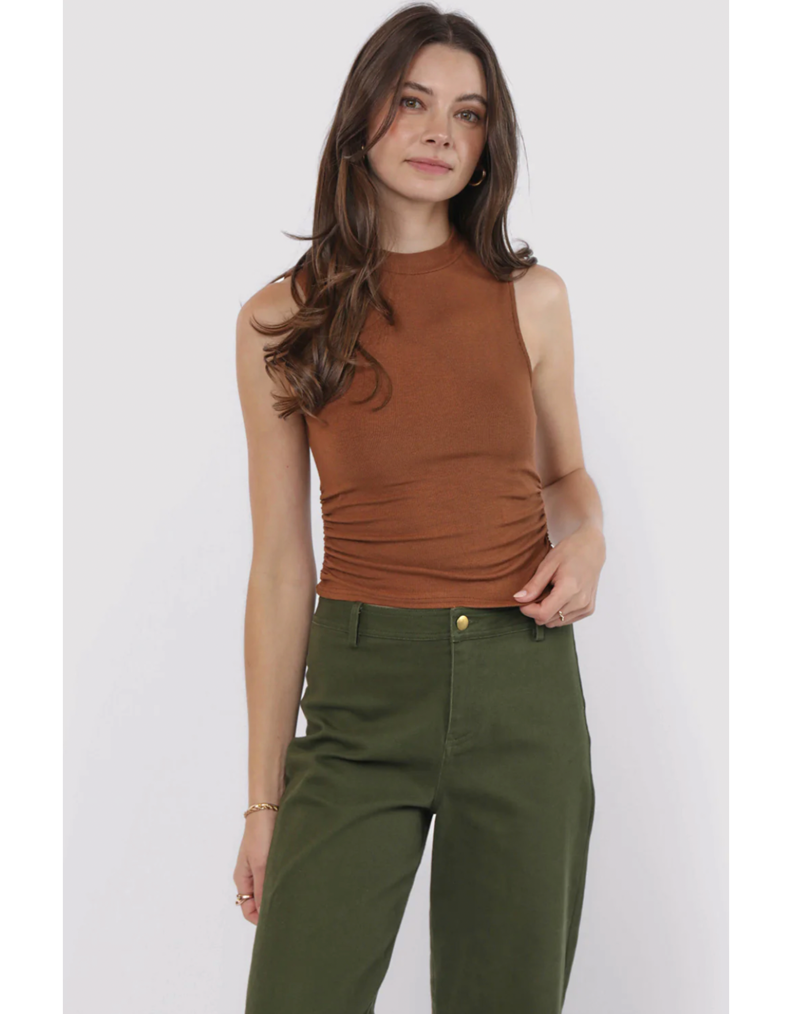 Sadie & Sage Sadie & Sage - Ronan Mock Neck Ruched Knit Tank (Brown)