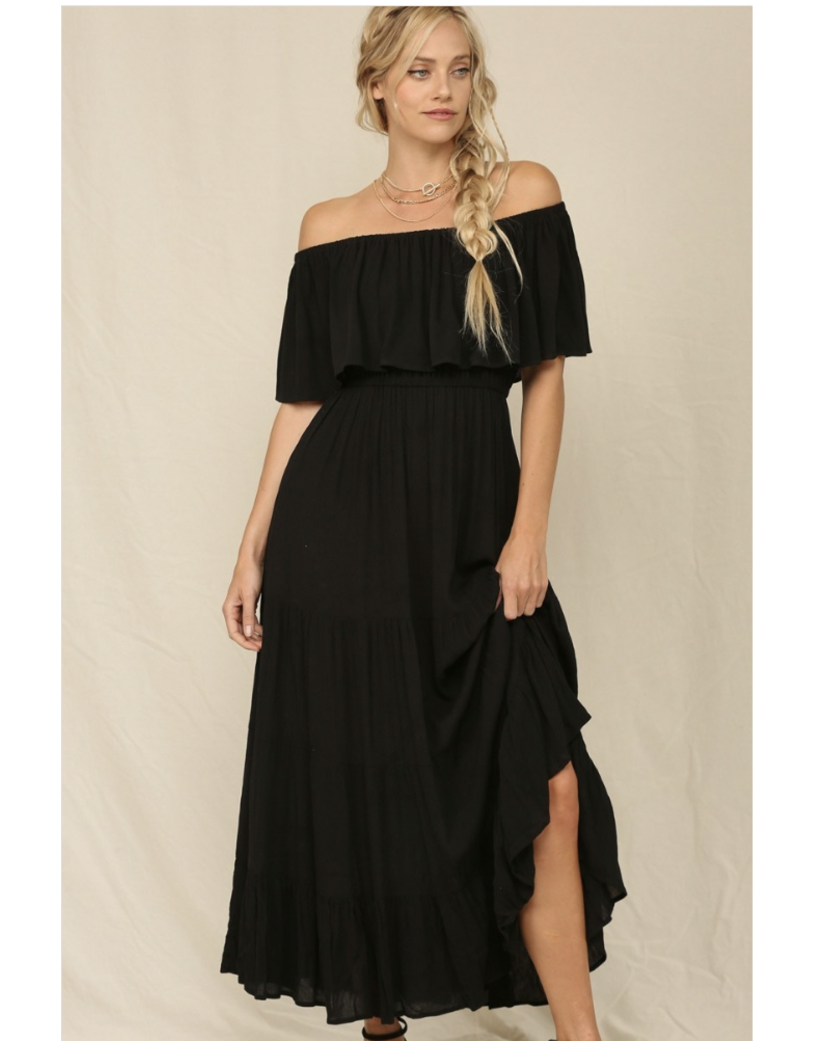 Kye Mi Marla - Off-shoulder maxi dress with ruffle top and elastic waist
