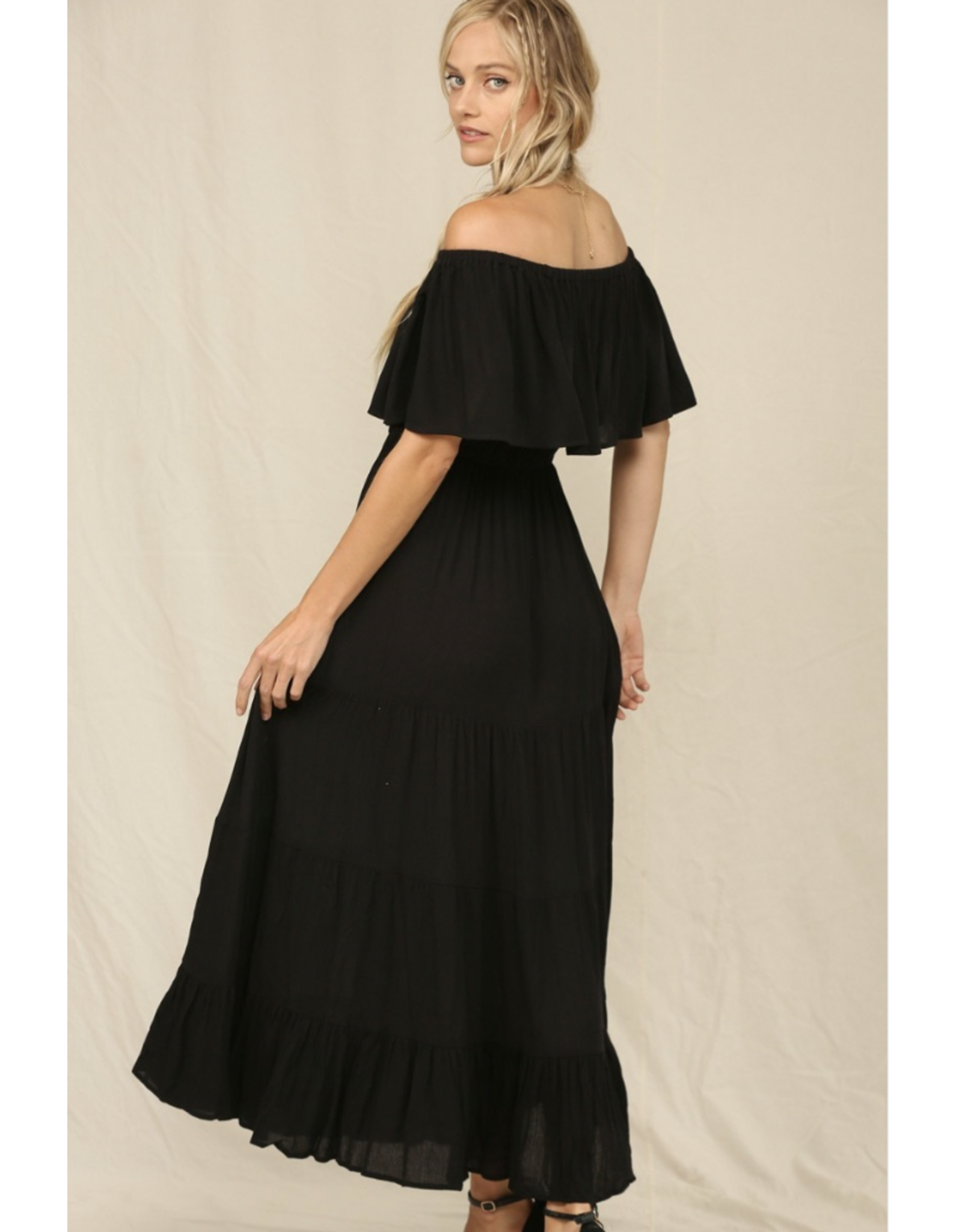 Kye Mi Marla - Off-shoulder maxi dress with ruffle top and elastic waist