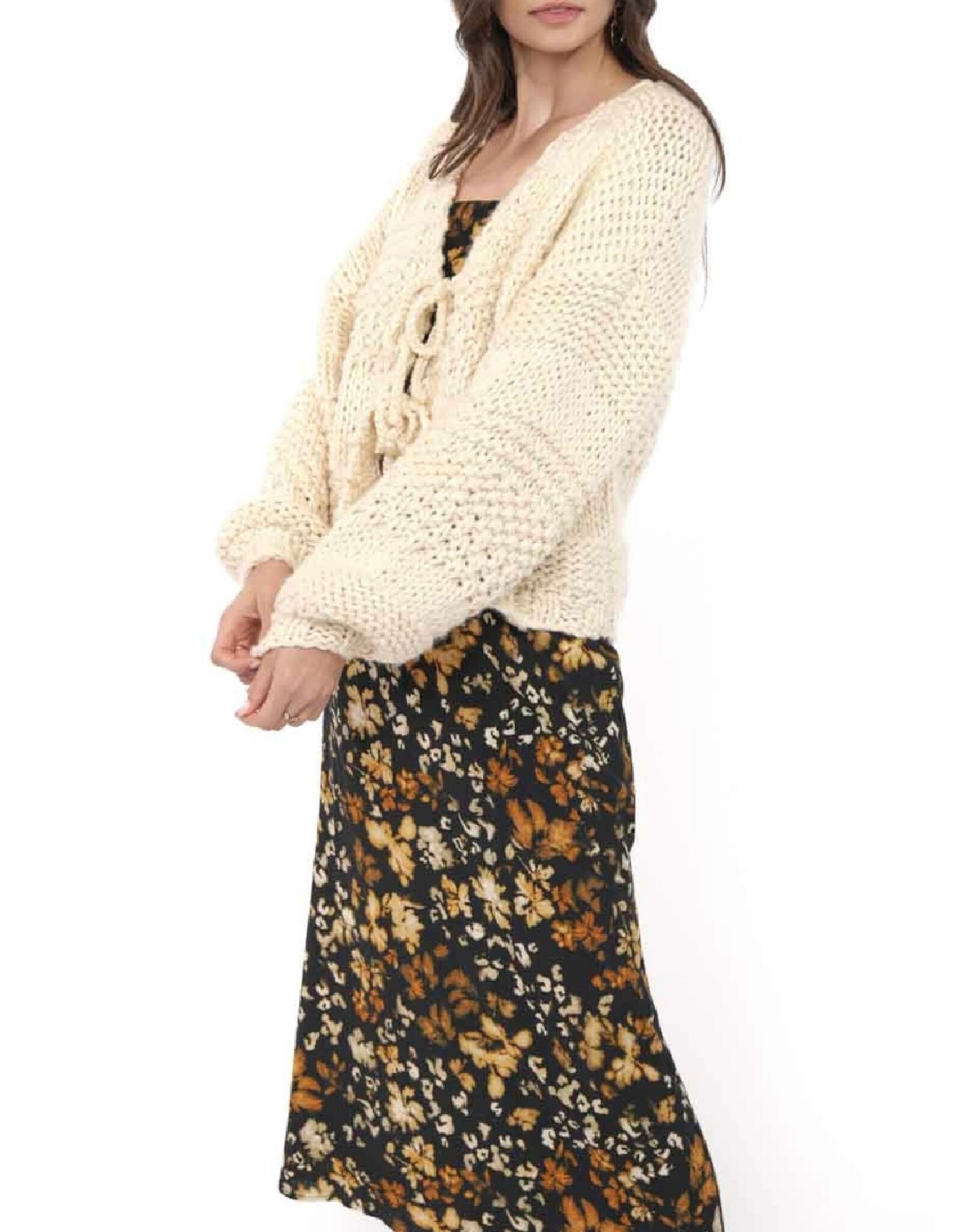 Sadie & Sage Sadie & Sage - Iggy Chunky Tie Front Hand Knit Cardigan (Ivory)