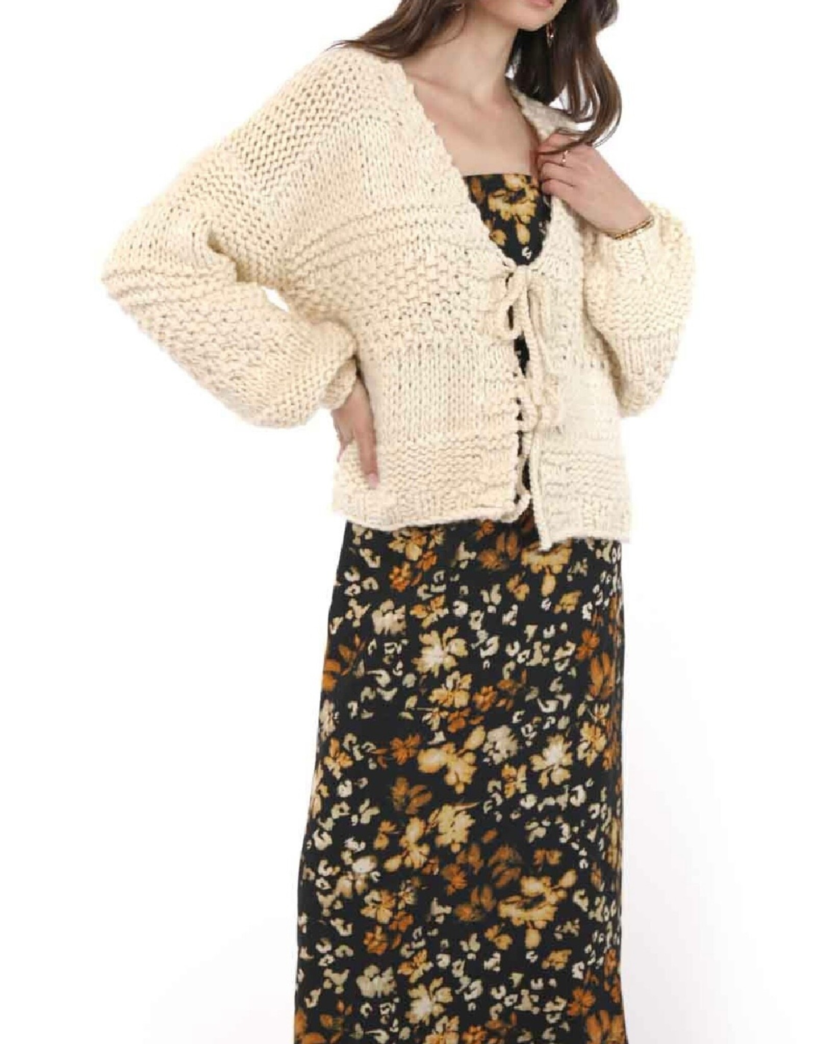 Sadie & Sage Sadie & Sage - Iggy Chunky Tie Front Hand Knit Cardigan (Ivory)