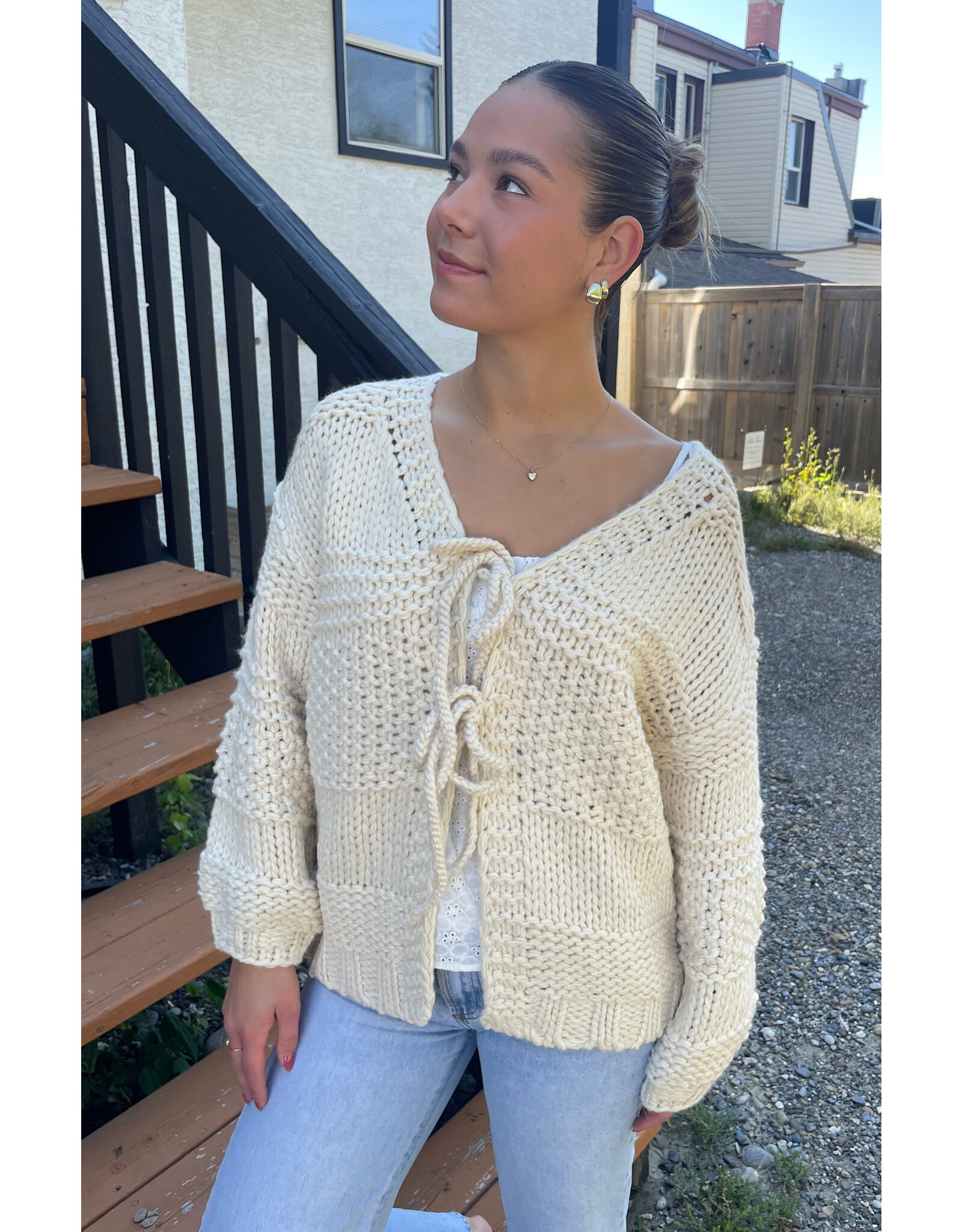 Sadie & Sage Sadie & Sage - Iggy Chunky Tie Front Hand Knit Cardigan (Ivory)