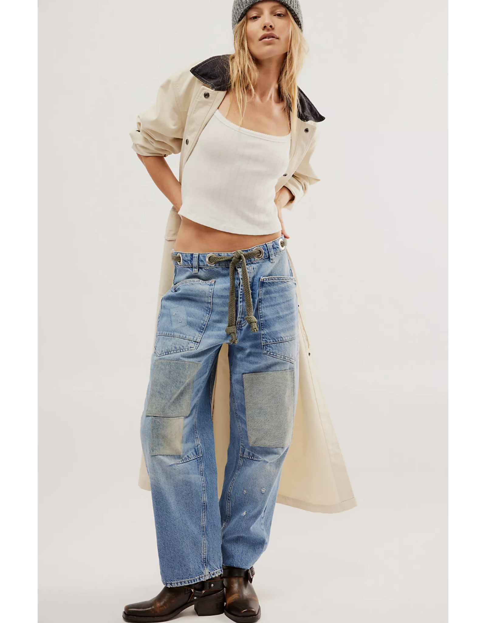 Free people Free People - Moxie Low Slung Pull on Barrel Jean (Truest Blue)