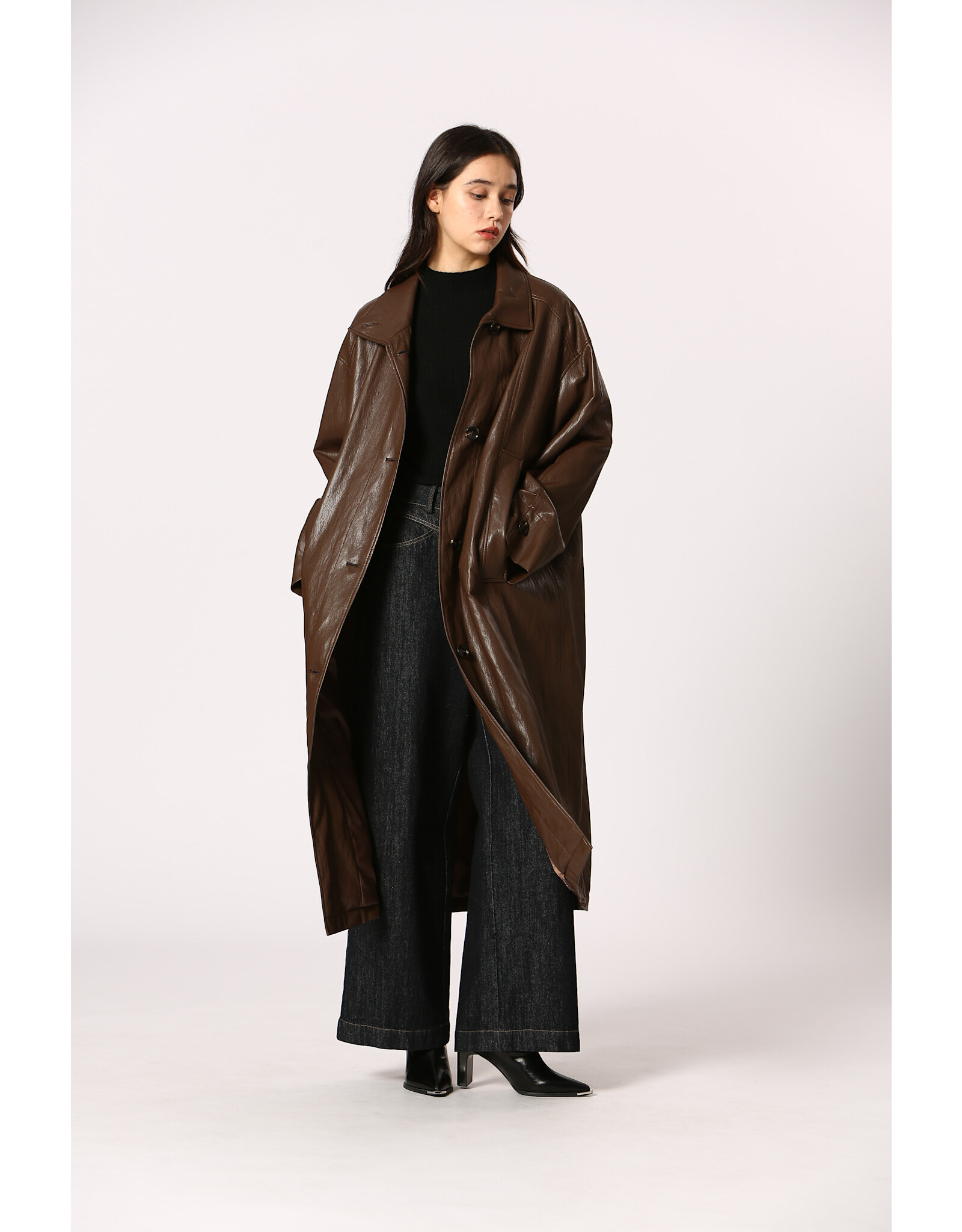 Korner Korner - Faux Leather Coat (Brown)