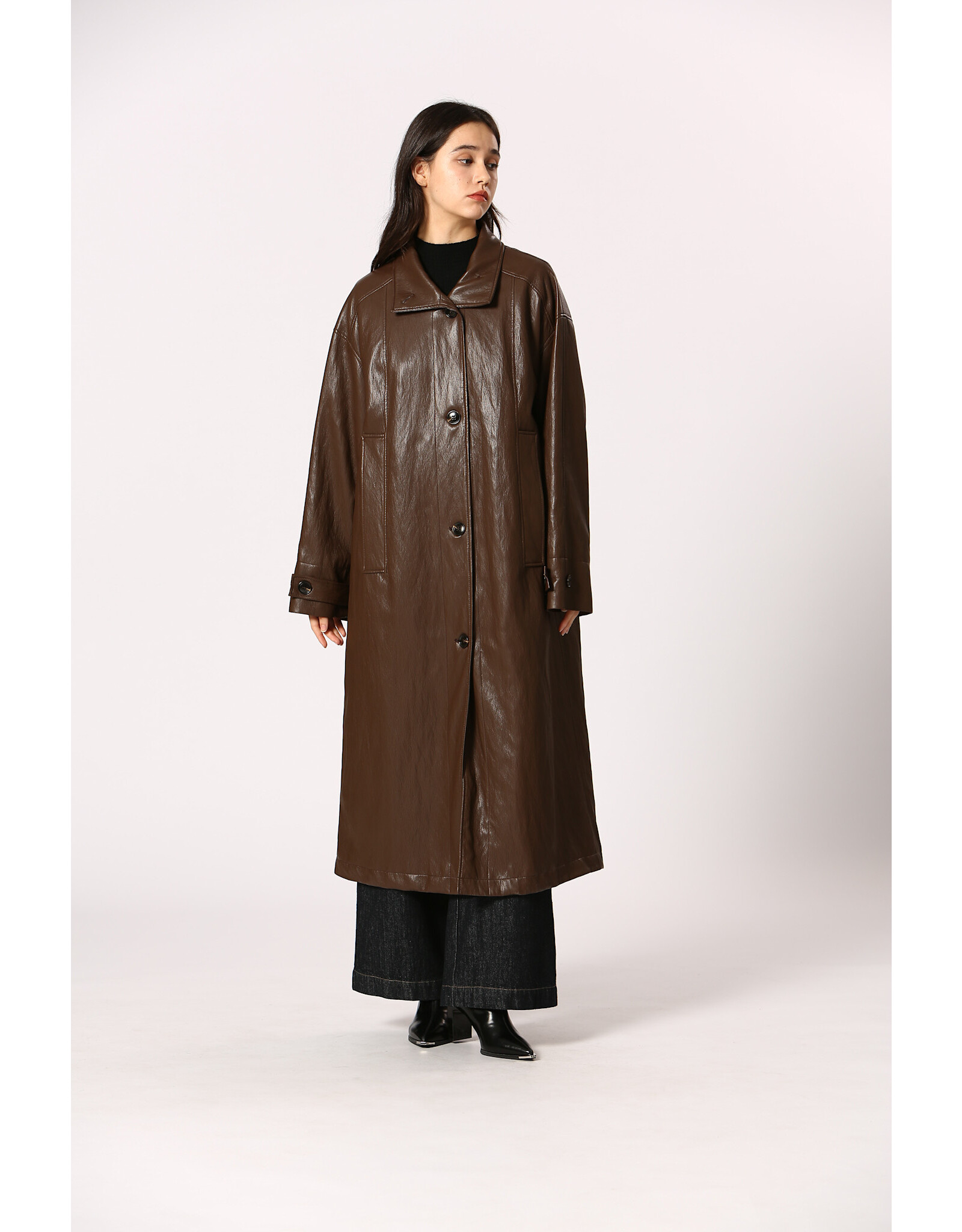 Korner Korner - Faux Leather Coat (Brown)