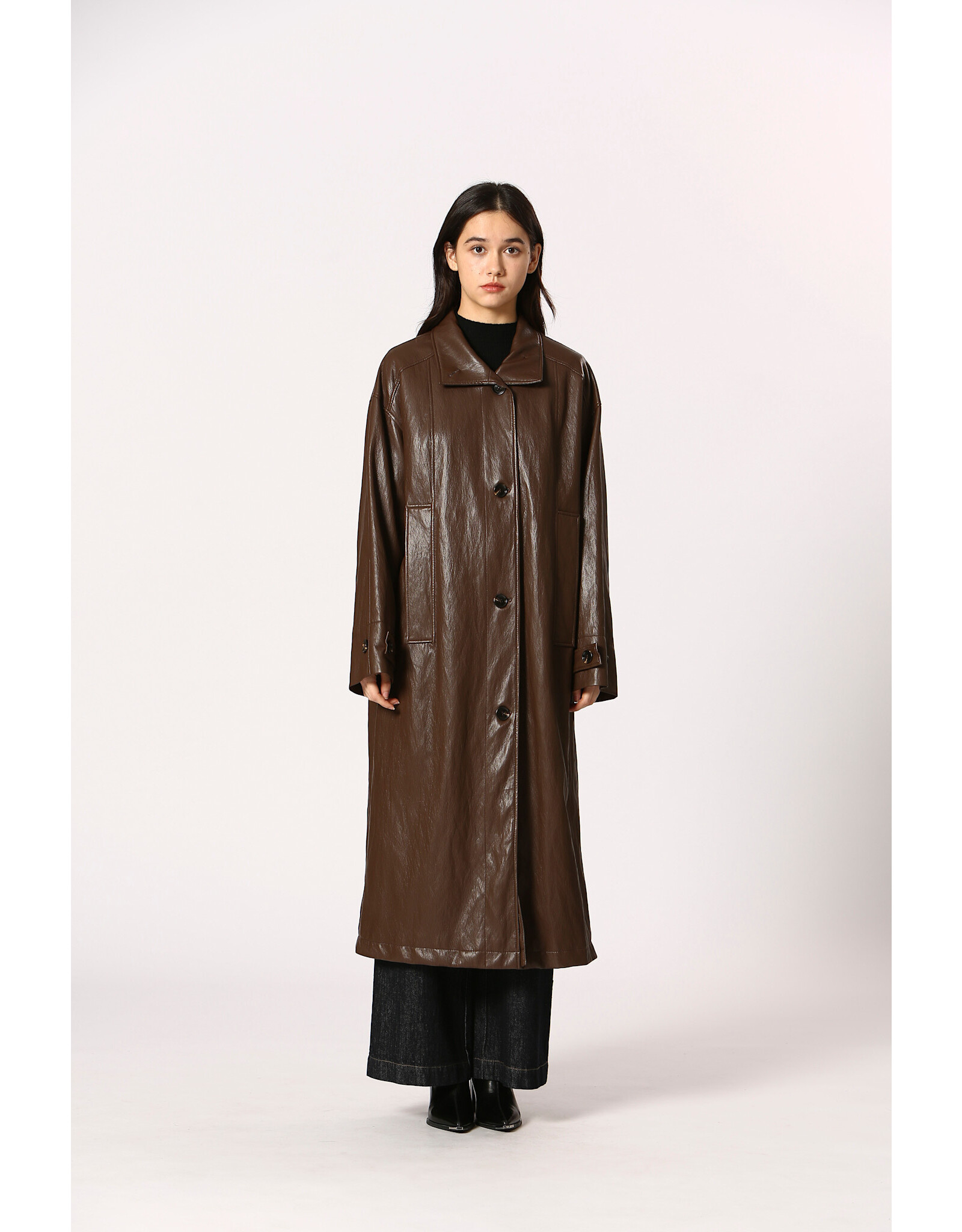 Korner Korner - Faux Leather Coat (Brown)