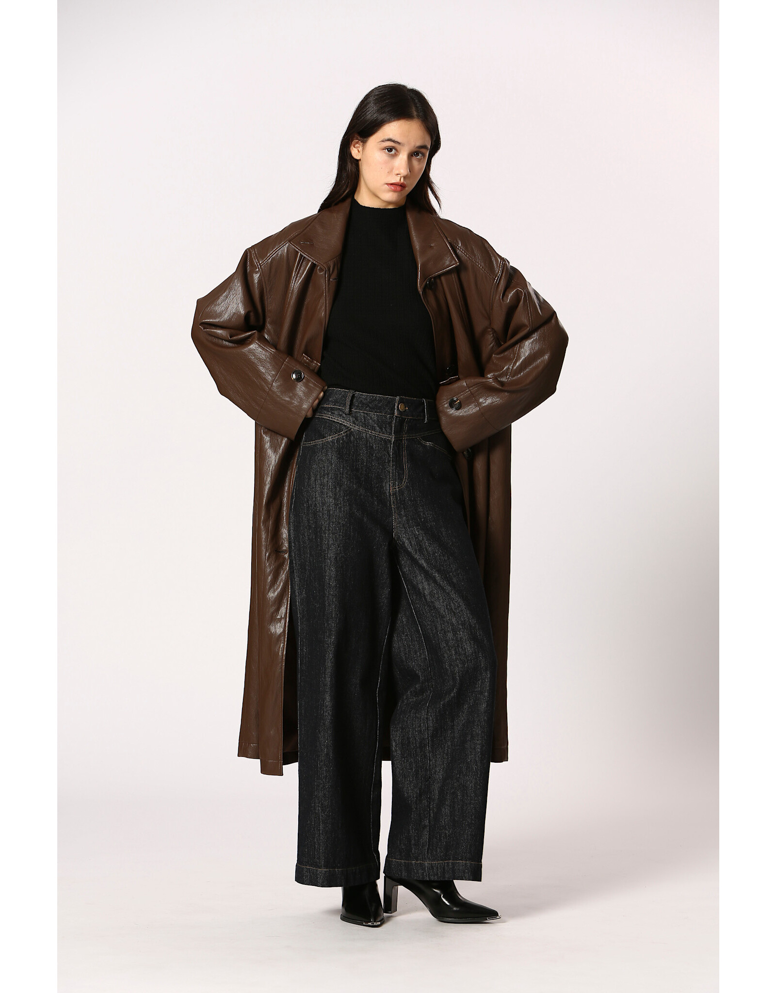 Korner Korner - Faux Leather Coat (Brown)