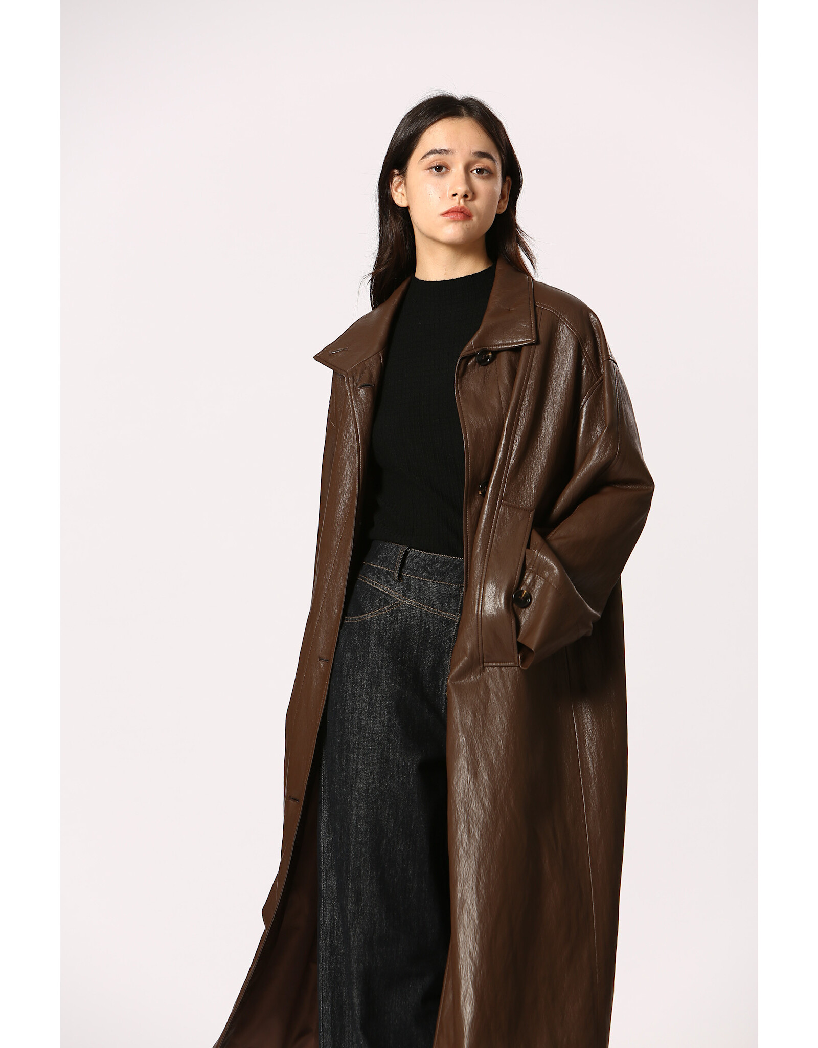 Korner Korner - Faux Leather Coat (Brown)
