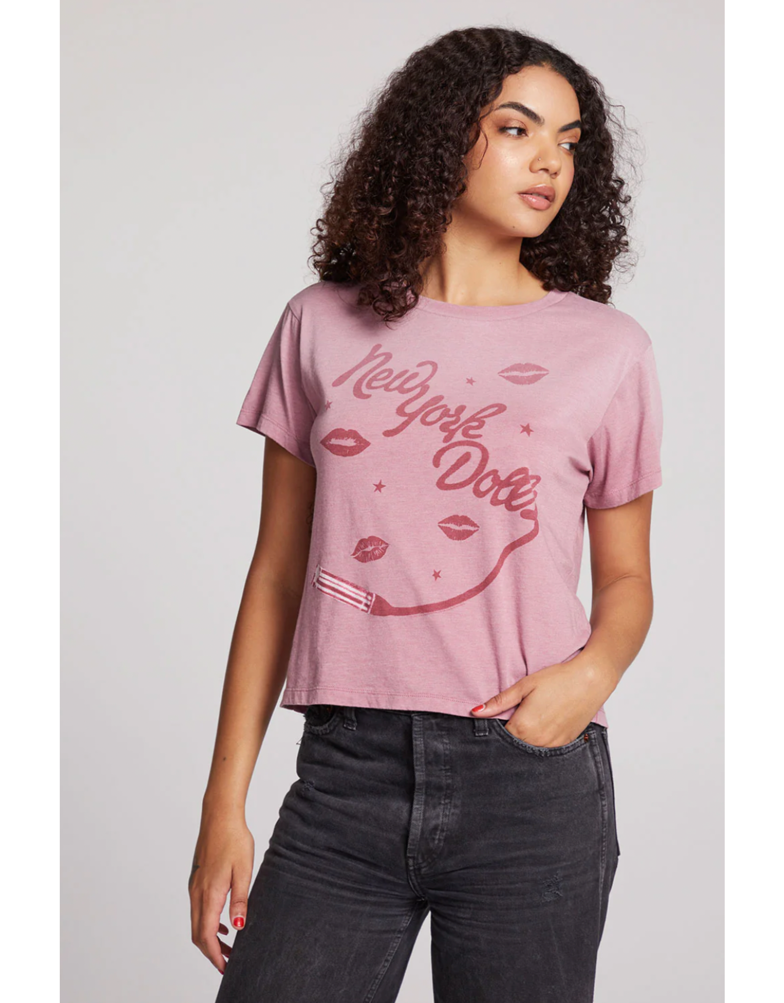 Chaser Chaser - New York Dolls Script Logo Crewneck Tee (Faded Mauve Rose)