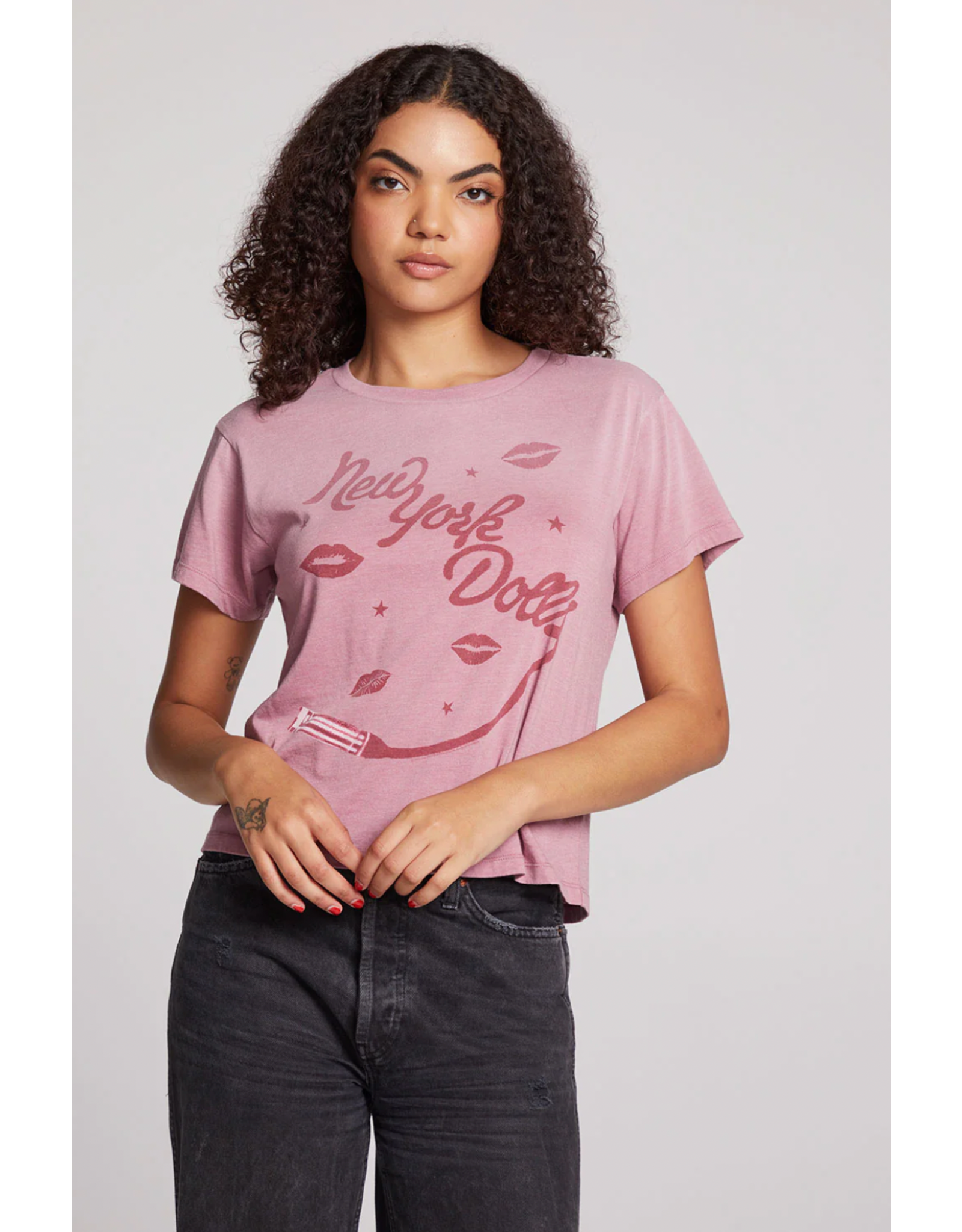 Chaser Chaser - New York Dolls Script Logo Crewneck Tee (Faded Mauve Rose)